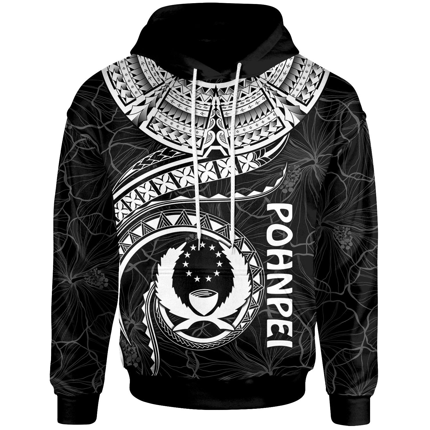 Pohnpei Polynesian Hoodie Pohnpei Waves (White) Unisex White - Polynesian Pride