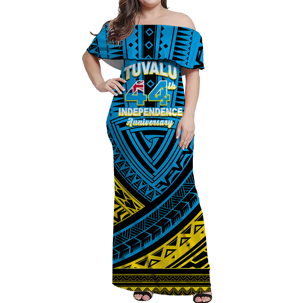 Tuvalu Matching Dress and Hawaiian Shirt 44th Independence Anniversary Tribal Pattern LT12 - Polynesian Pride
