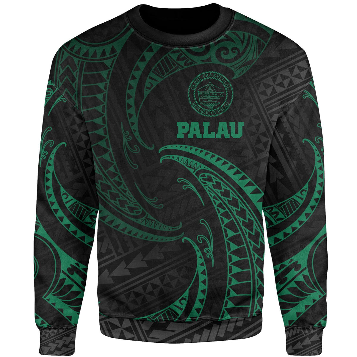 Palau Polynesian Sweater - Green Tribal Wave Unisex Green - Polynesian Pride