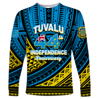 Tuvalu Long Sleeve Shirt 44th Independence Anniversary - Tribal Pattern - LT12 Unisex Blue - Polynesian Pride