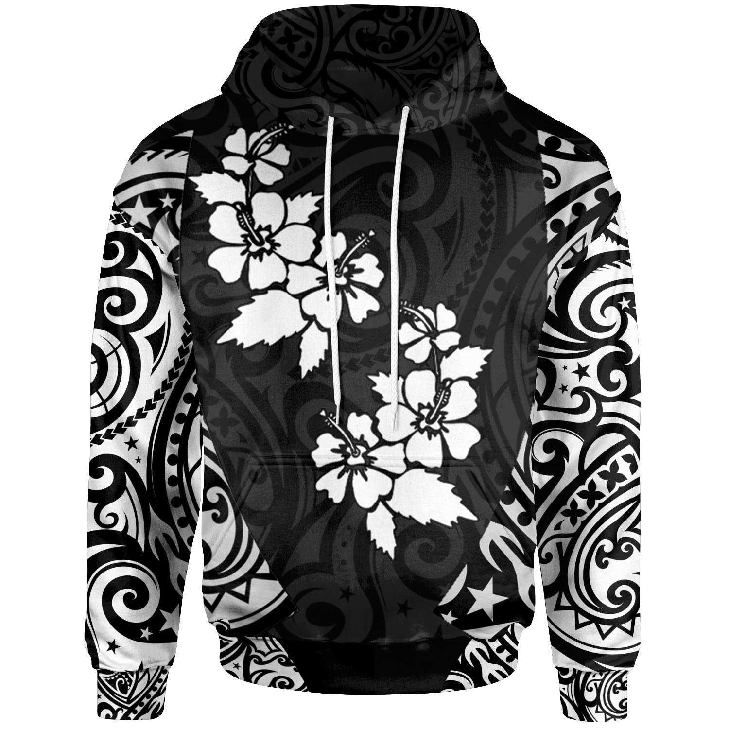 Hawaii Hoodie Hibiscus Polynesian Tattoo White Unisex White - Polynesian Pride