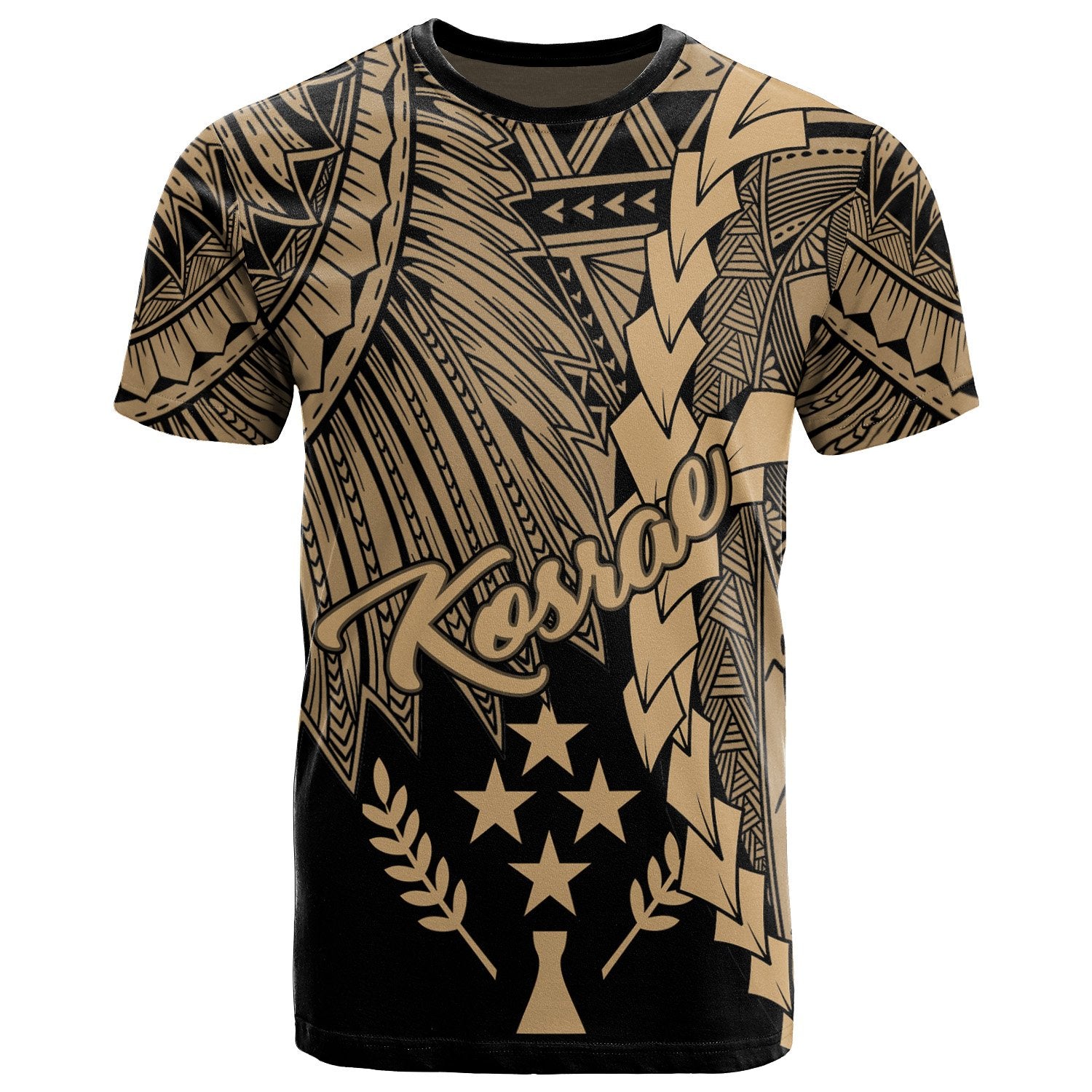 Kosrae Micronesia T Shirt Tribal Wave Tattoo Gold Unisex Gold - Polynesian Pride