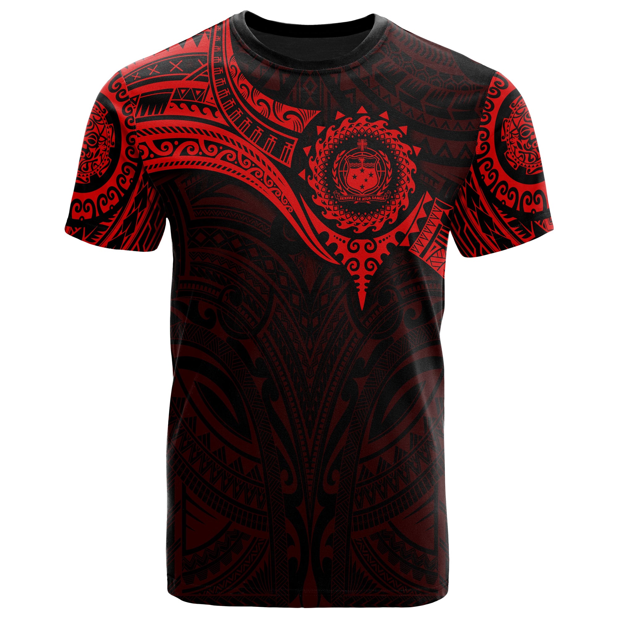 Samoa Polynesian T Shirt Red Black Heart Shield Unisex Art - Polynesian Pride