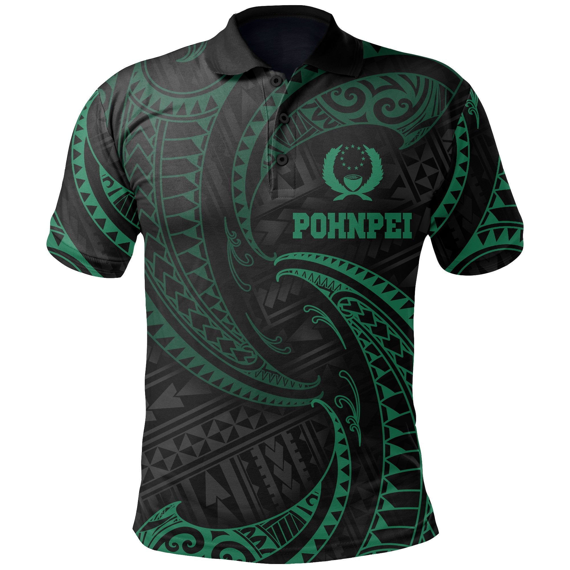 Pohnpei Micronesia Polo Shirt Green Tribal Wave Unisex Green - Polynesian Pride