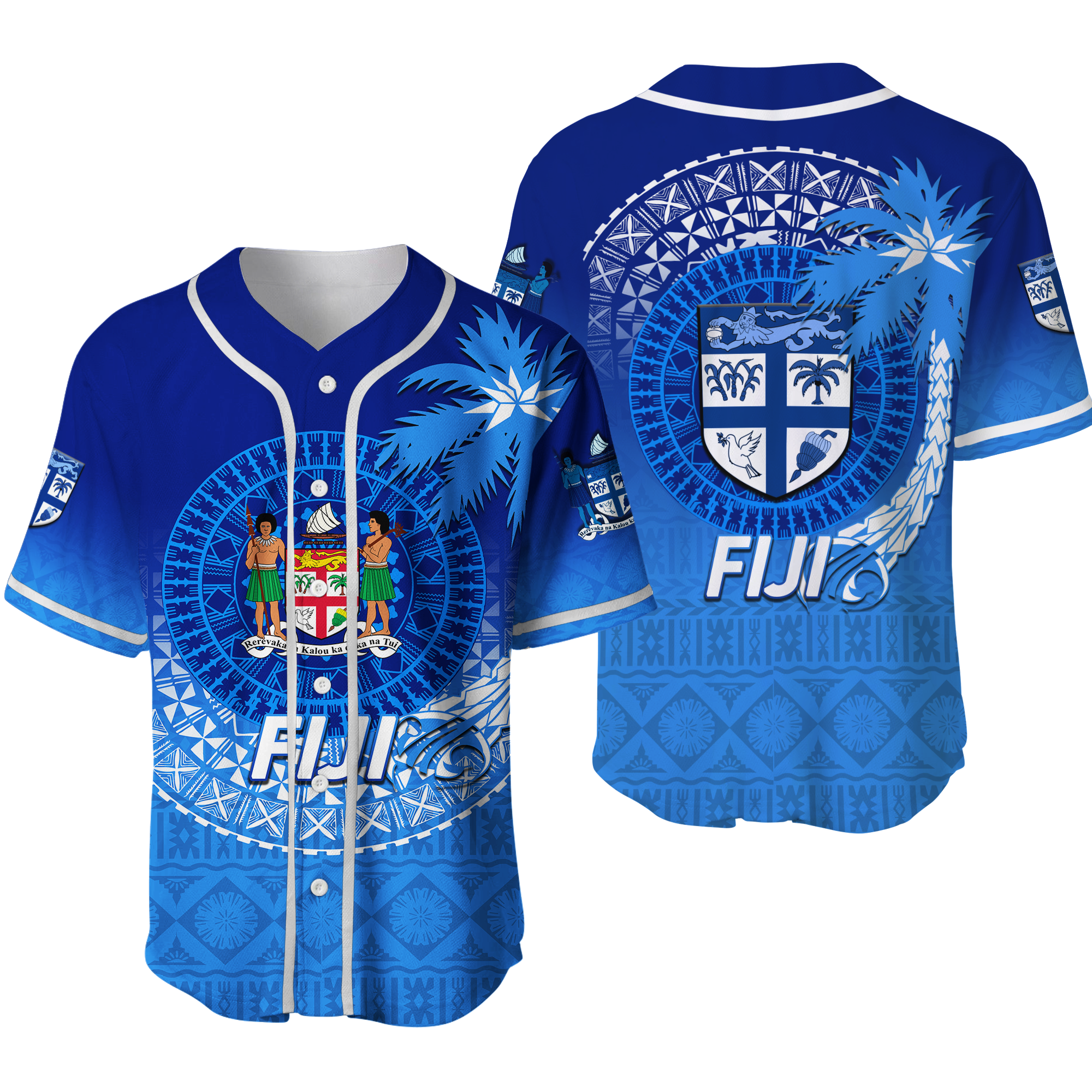 Fiji Tapa Tribal Coconut Tree Baseball Jersey - LT12 Unisex Blue - Polynesian Pride