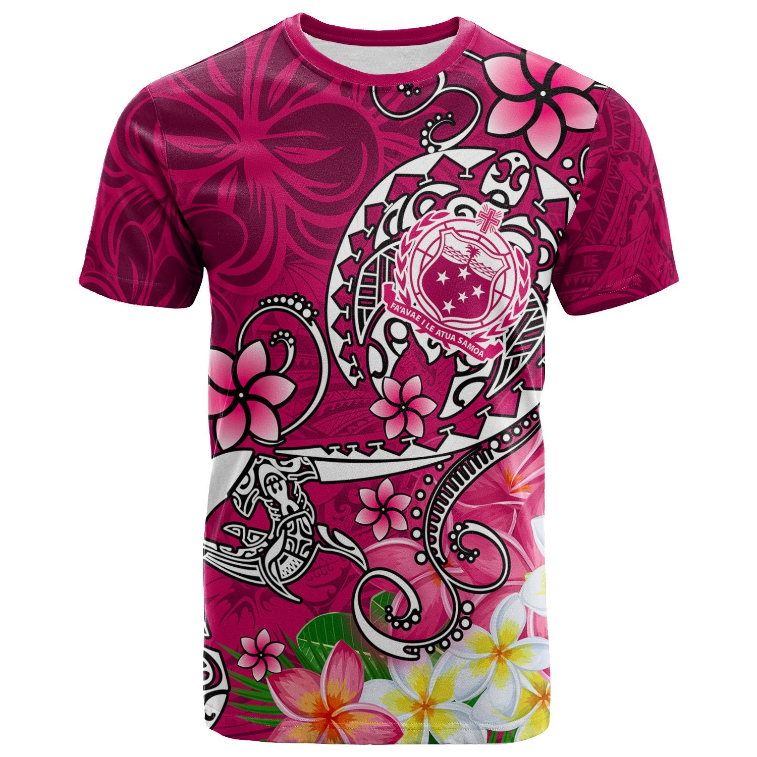 Samoa T Shirt Turtle Plumeria (Pink) Unisex Pink - Polynesian Pride