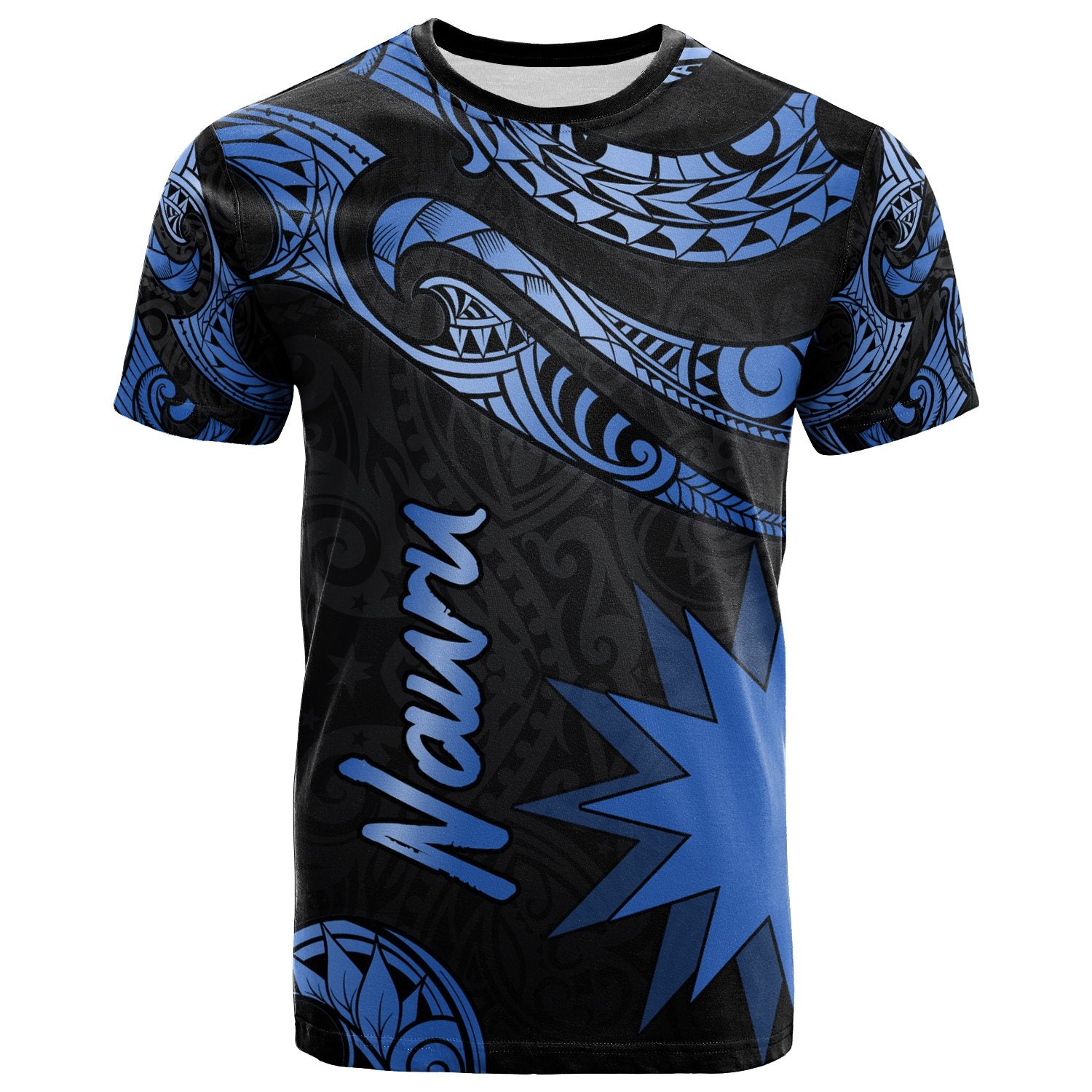 Nauru Polynesian T Shirt Poly Tattoo Blue Version Unisex Blue - Polynesian Pride