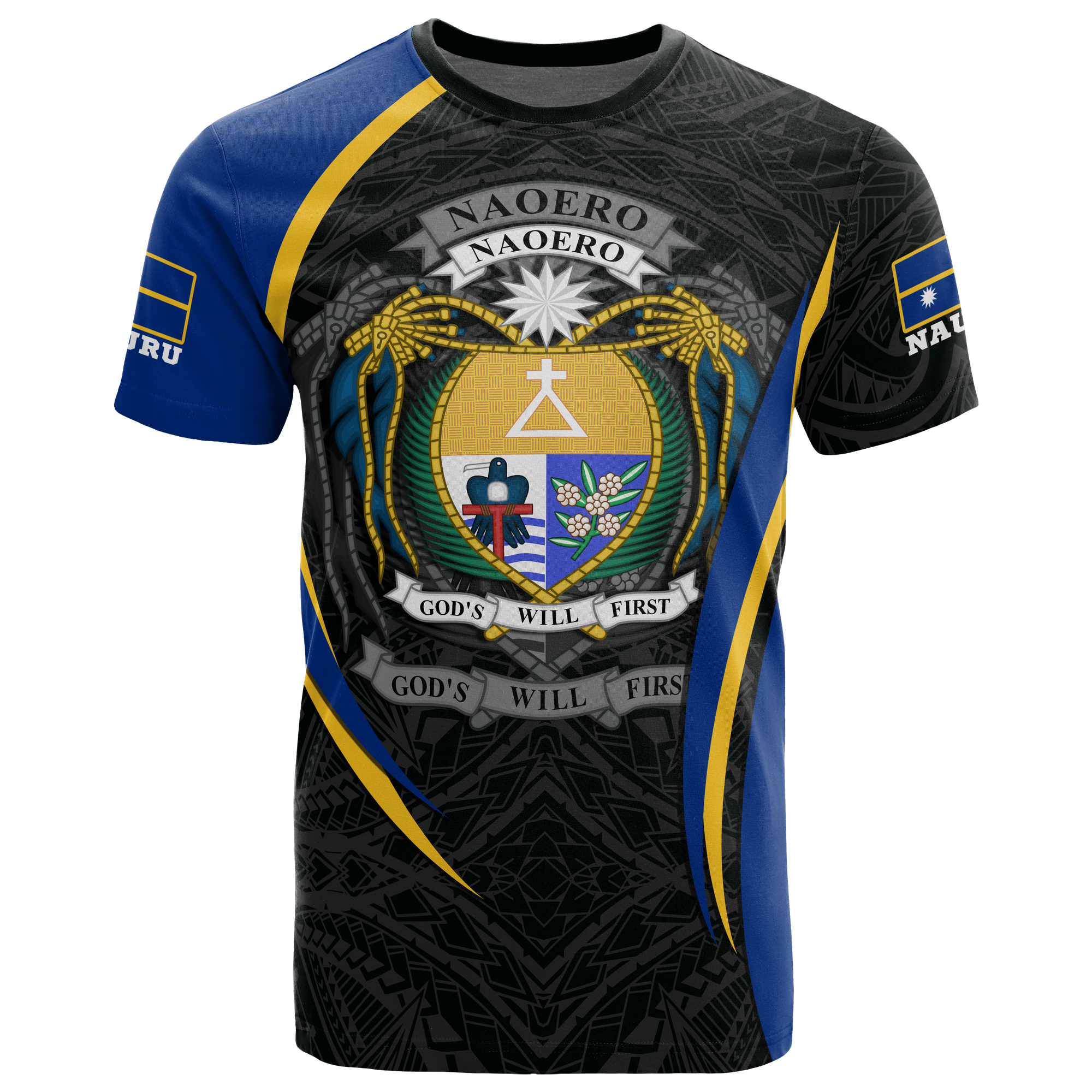 Nauru Polynesian T Shirt Nauru Flag Coat Of Arms Polynesian Tattoo Unisex Blue - Polynesian Pride