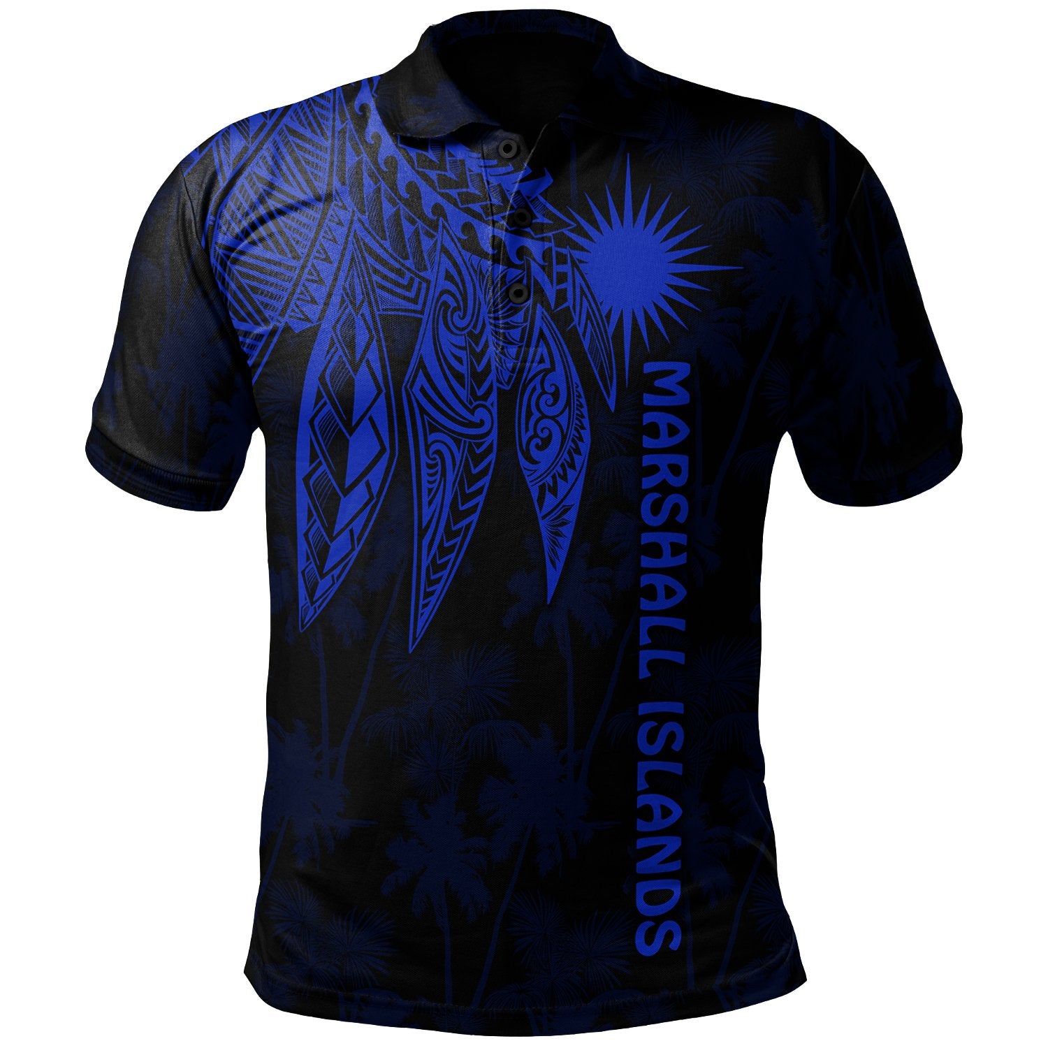 Marshall Islands Polo Polynesian Wings (Blue) Unisex Blue - Polynesian Pride