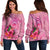 Federated States Of Micronesia Women's Off Shoulder Sweater - Floral With Seal Pink Pink - Polynesian Pride