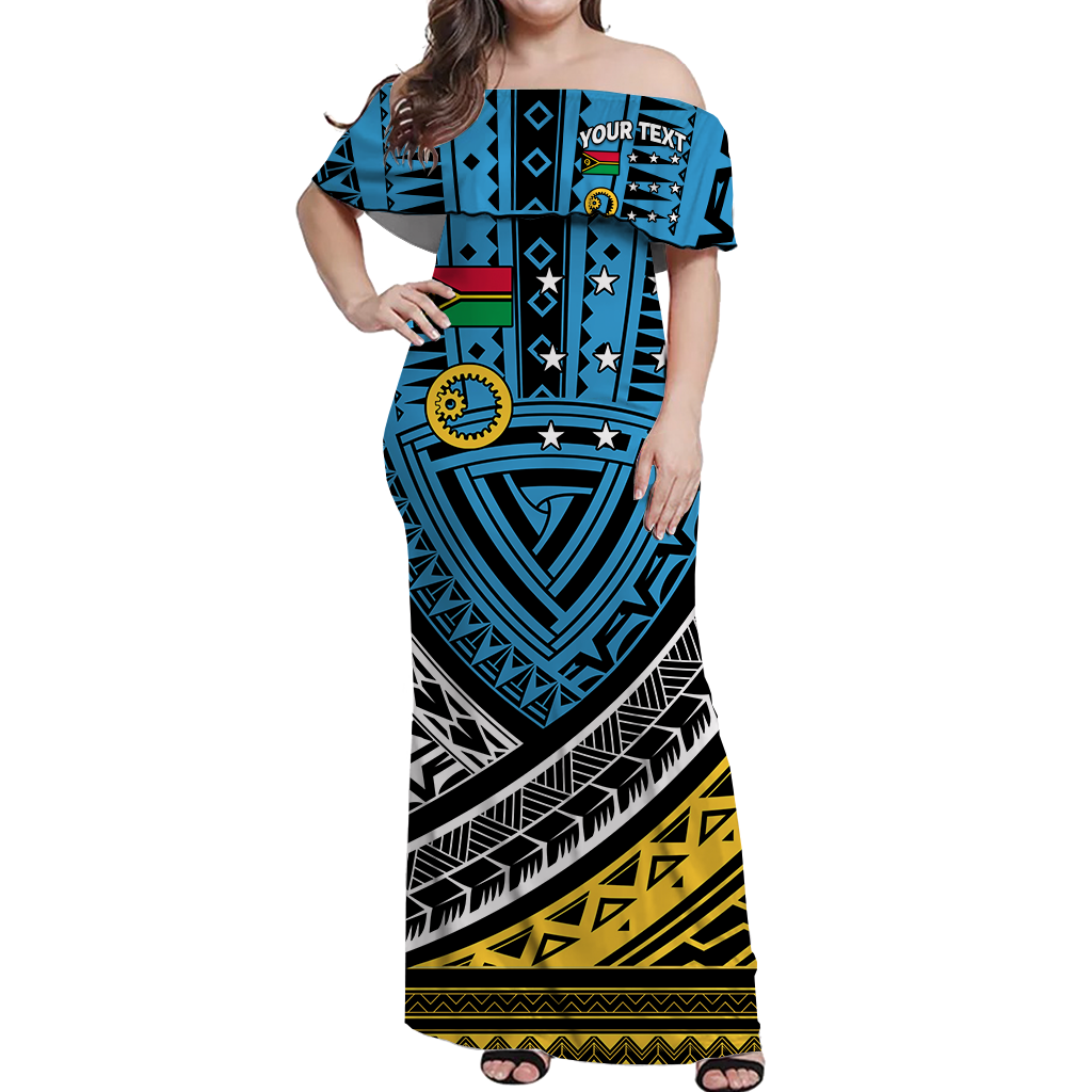 (Custom Personalised) Vanuatu Sanma Province Tribal Pattern Women Off Shoulder Long Dress - LT12 Long Dress Blue - Polynesian Pride