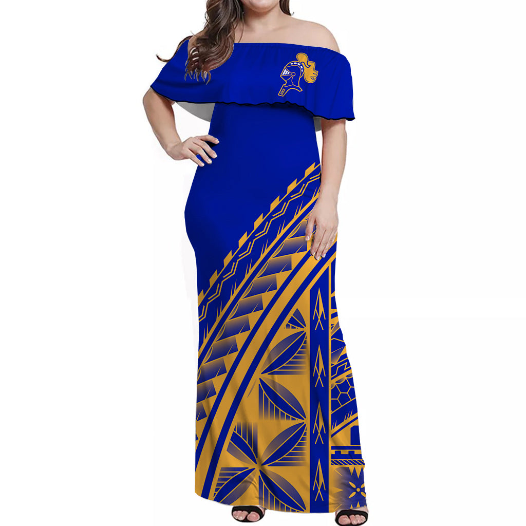 Hawaii Castle High School Tribal Pattern Off Shoulder Dress Ver02 - LT12 Long Dress Blue - Polynesian Pride