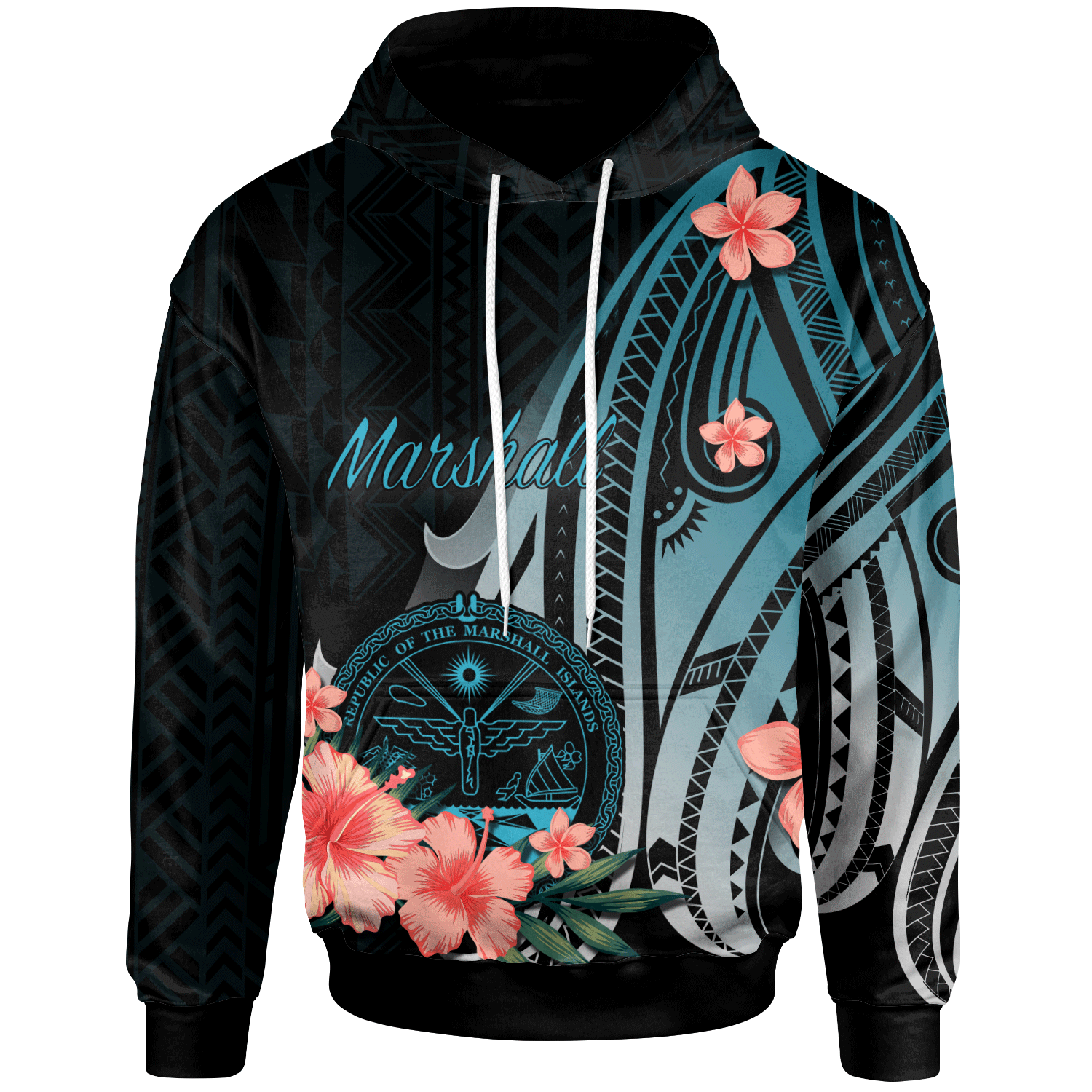 Marshall Islands Hoodie Turquoise Polynesian Hibiscus Pattern Style Unisex Turquoise - Polynesian Pride