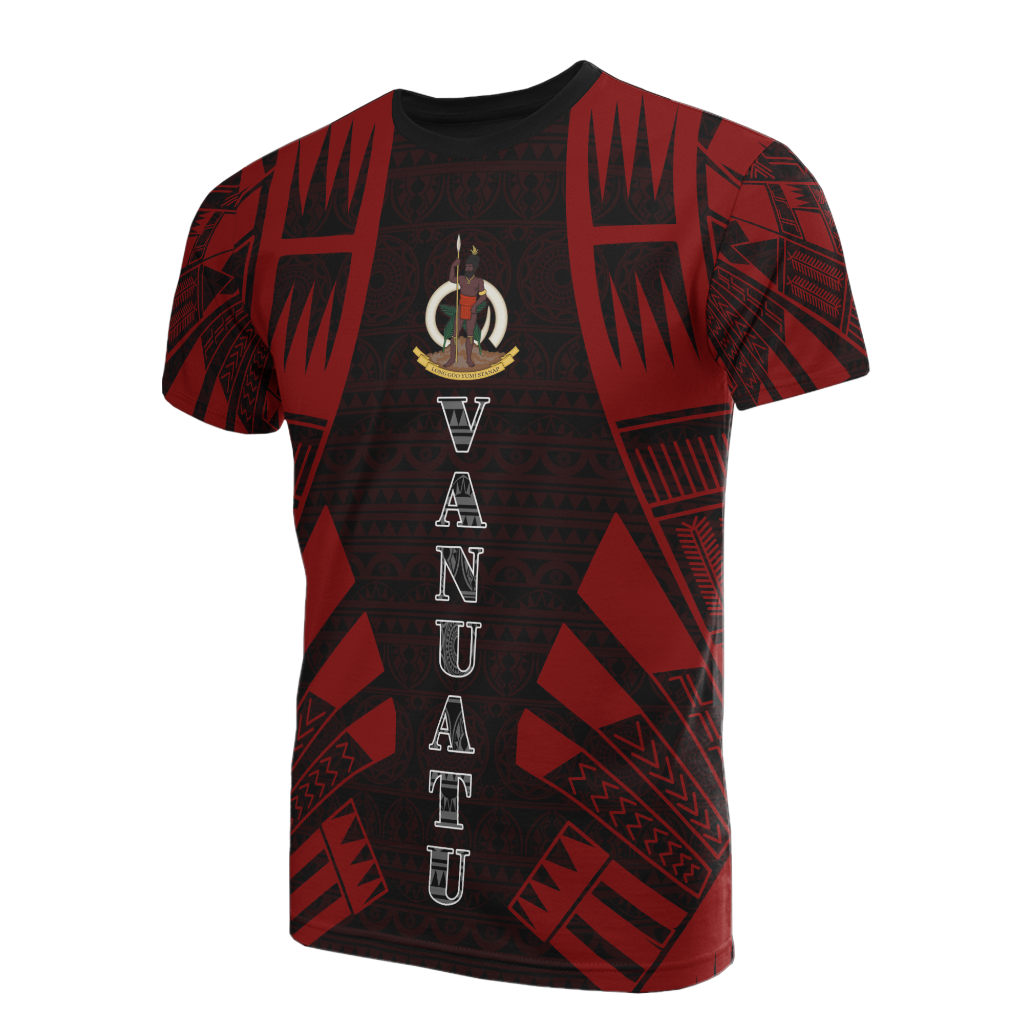 Vanuatu T Shirt Vanuatuan Coat of Arms Polynesian Tattoo Red Style Unisex Red - Polynesian Pride