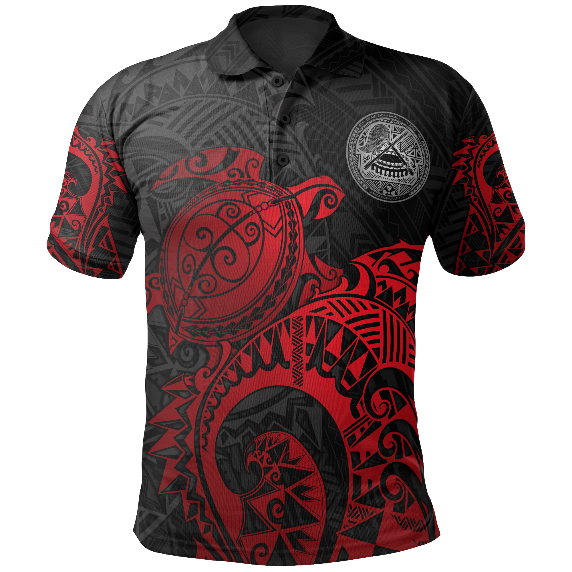 American Samoa Polo Shirt Amerika Samoa Seal Red Turtle Tattoo Unisex Red - Polynesian Pride