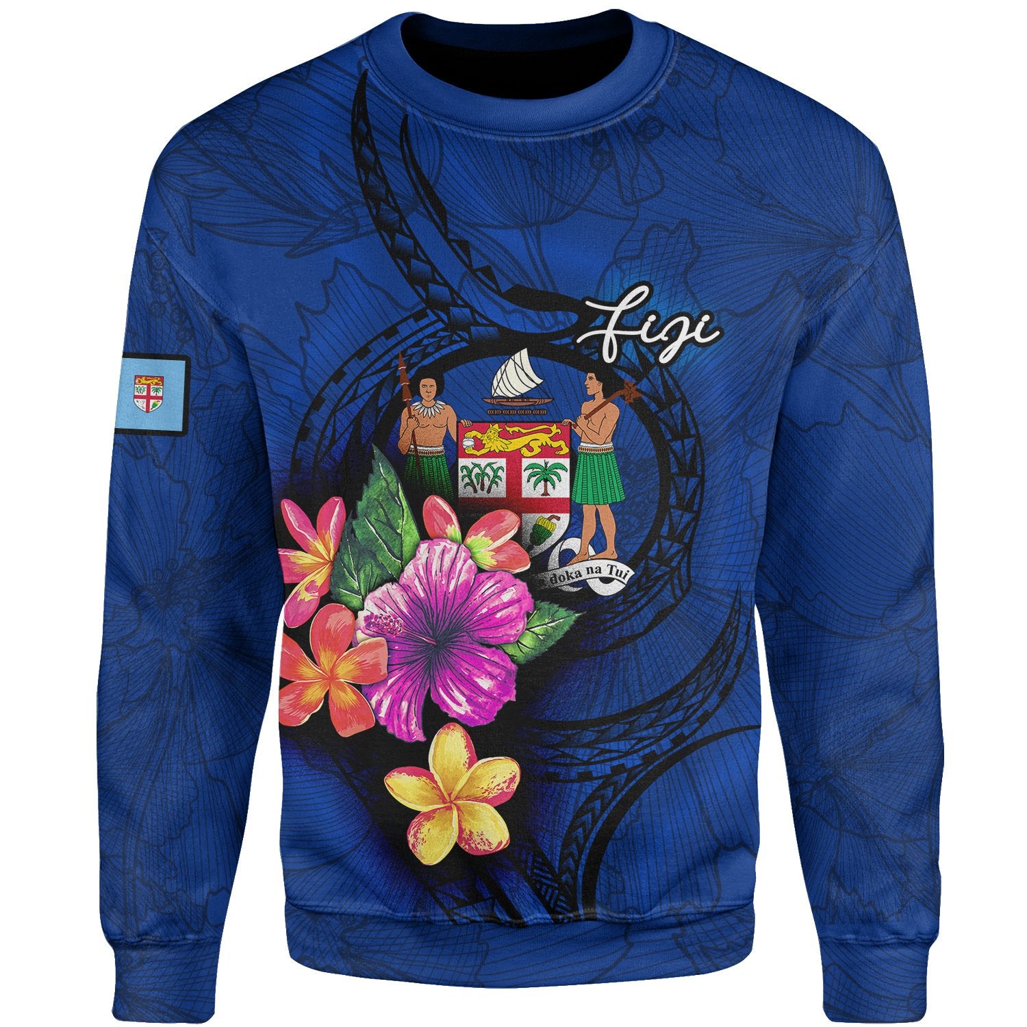 Fiji Polynesian Sweater - Floral With Seal Blue Unisex Blue - Polynesian Pride