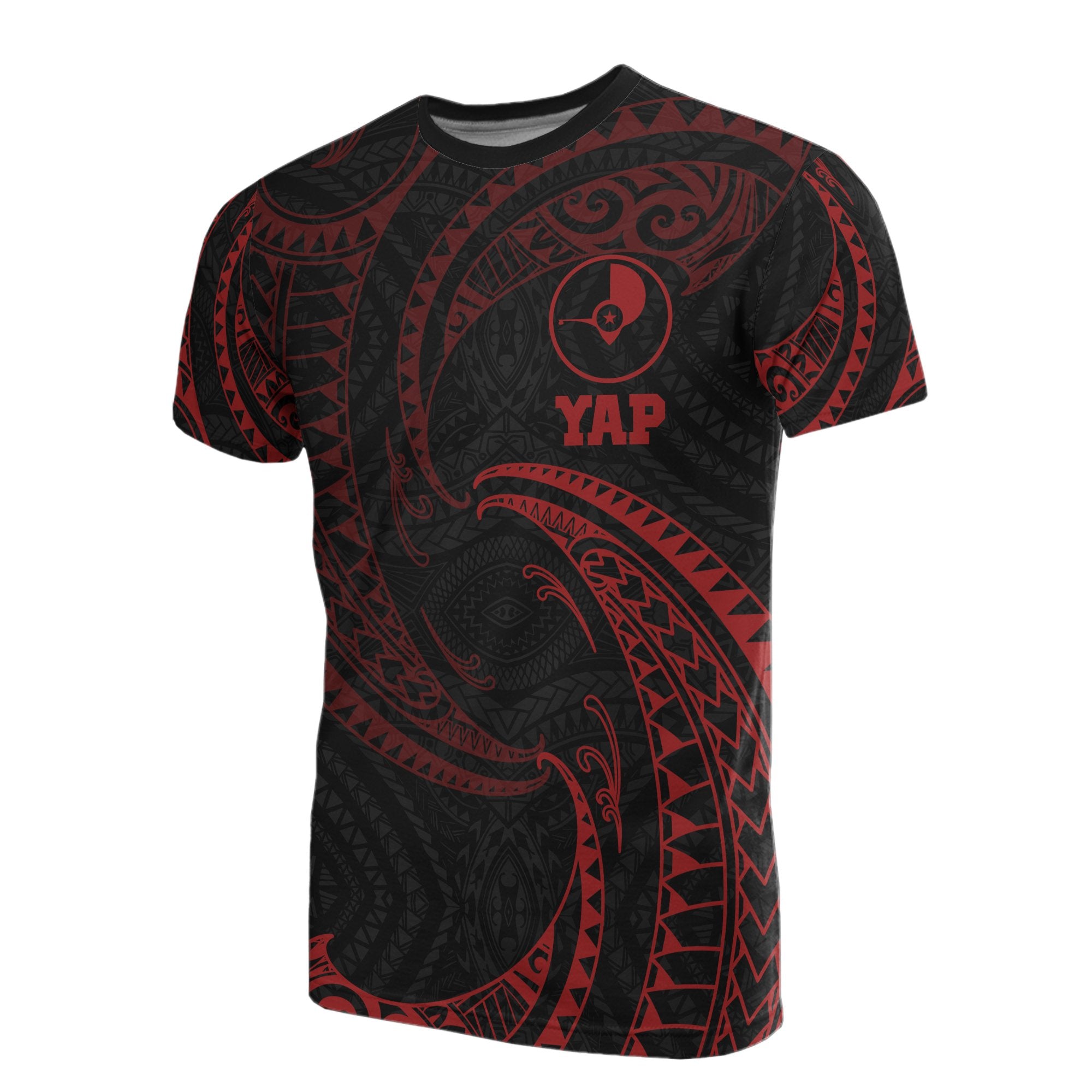 Yap Micronesia All Over T Shirt Red Tribal Wave Unisex Red - Polynesian Pride