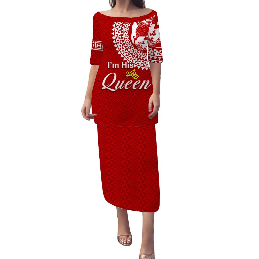 (Custom Personalised) Valentine Day Tonga Couple Love Puletasi Dress Tongan Turtle - LT12 Long Dress Red - Polynesian Pride