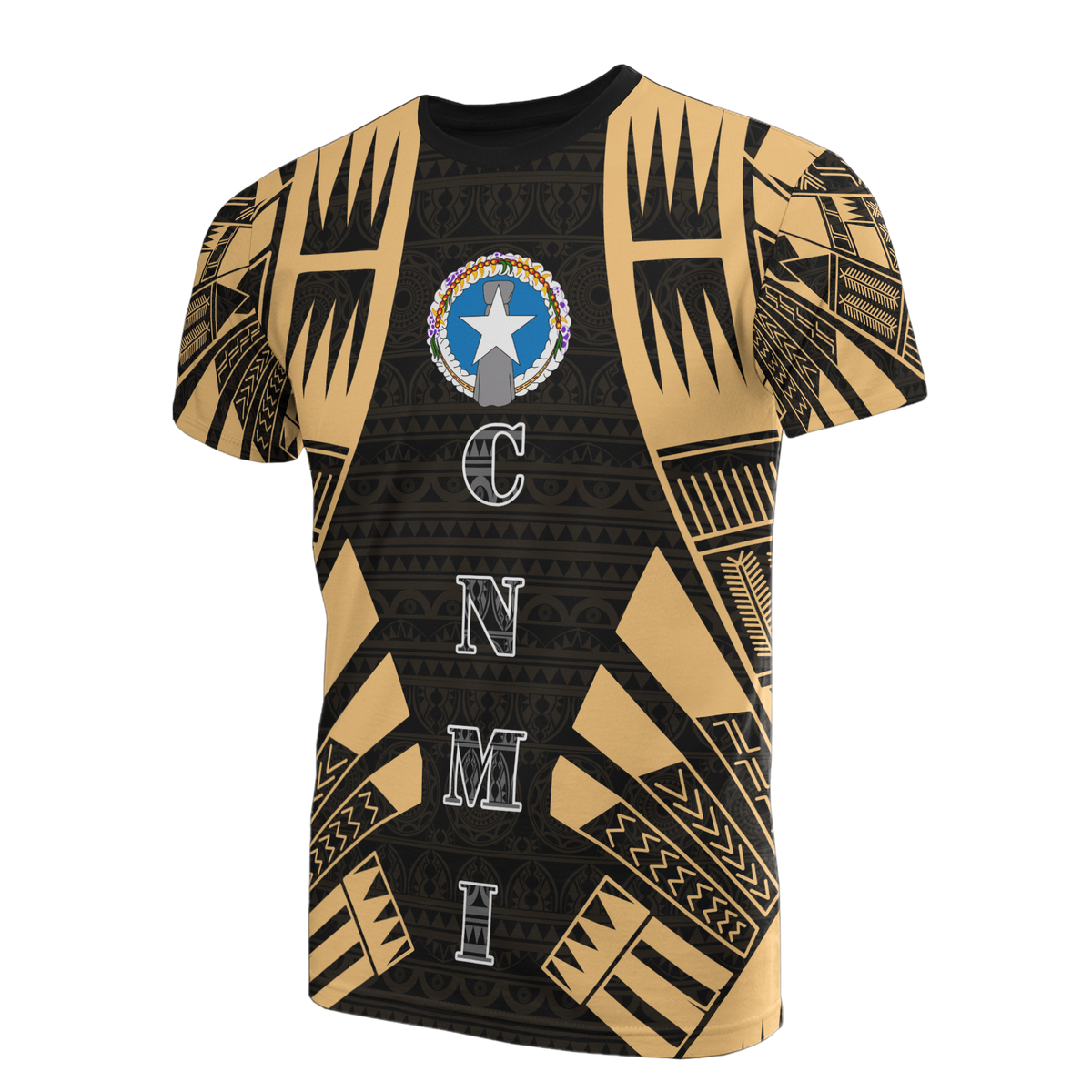 Northern Mariana Islands T Shirt C N M I FLag Polynesian Tattoo Gold Style Unisex Black-Gold - Polynesian Pride