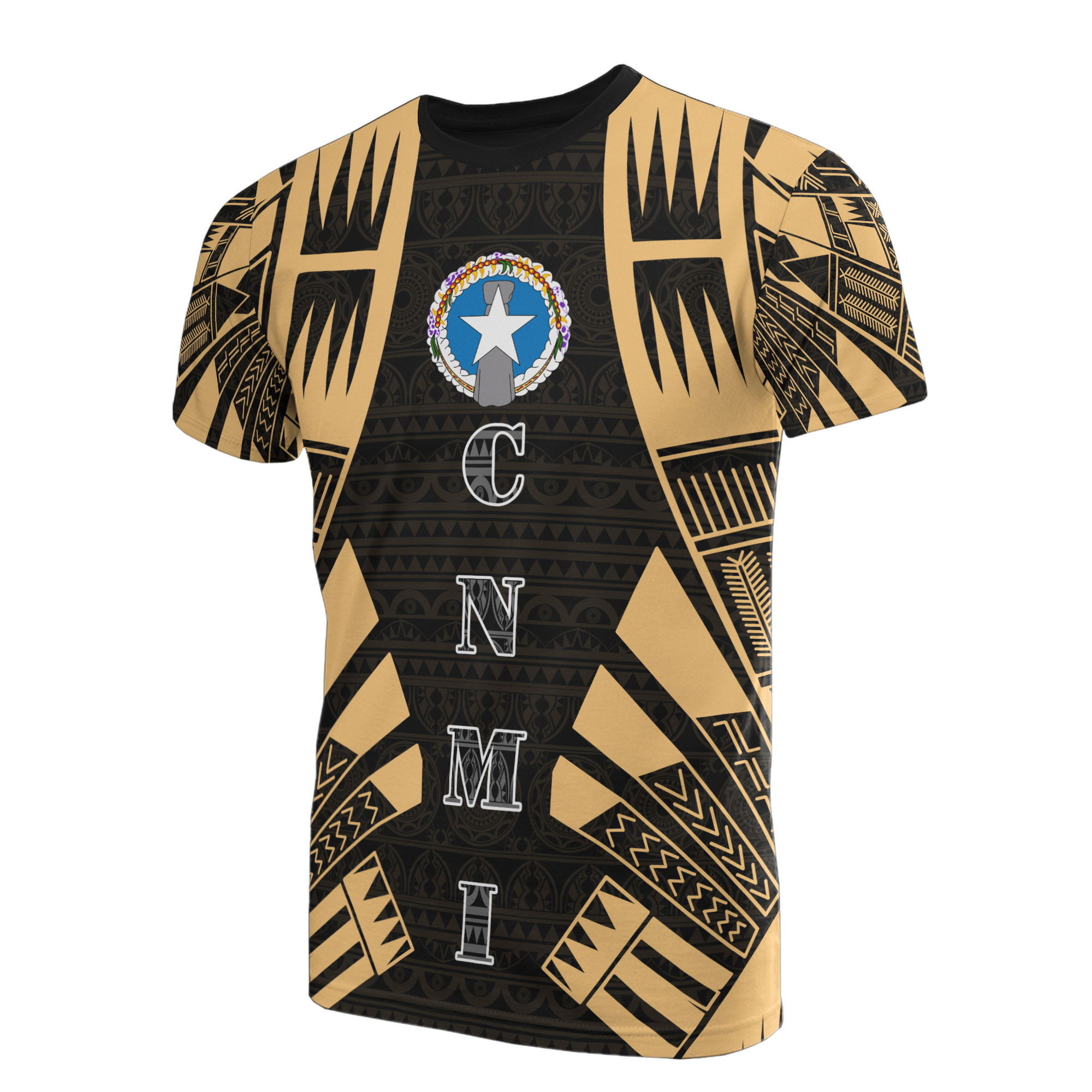 Northern Mariana Islands T Shirt C N M I FLag Polynesian Tattoo Gold Style Unisex Black-Gold - Polynesian Pride