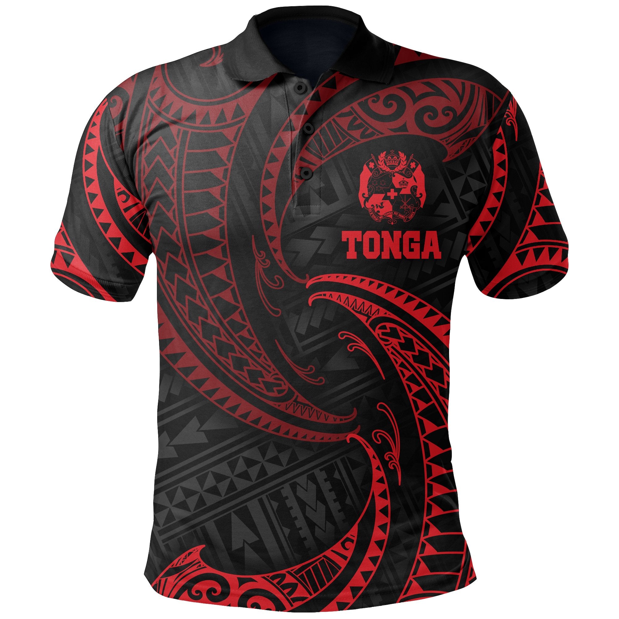 Tonga Polynesian Polo Shirt Red Tribal Wave Unisex Red - Polynesian Pride