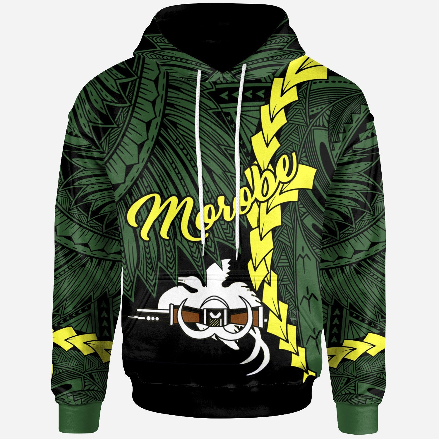 Papua New Guinea Morobe Province Polynesian Hoodie Tribal Wave Tattoo Unisex Green - Polynesian Pride
