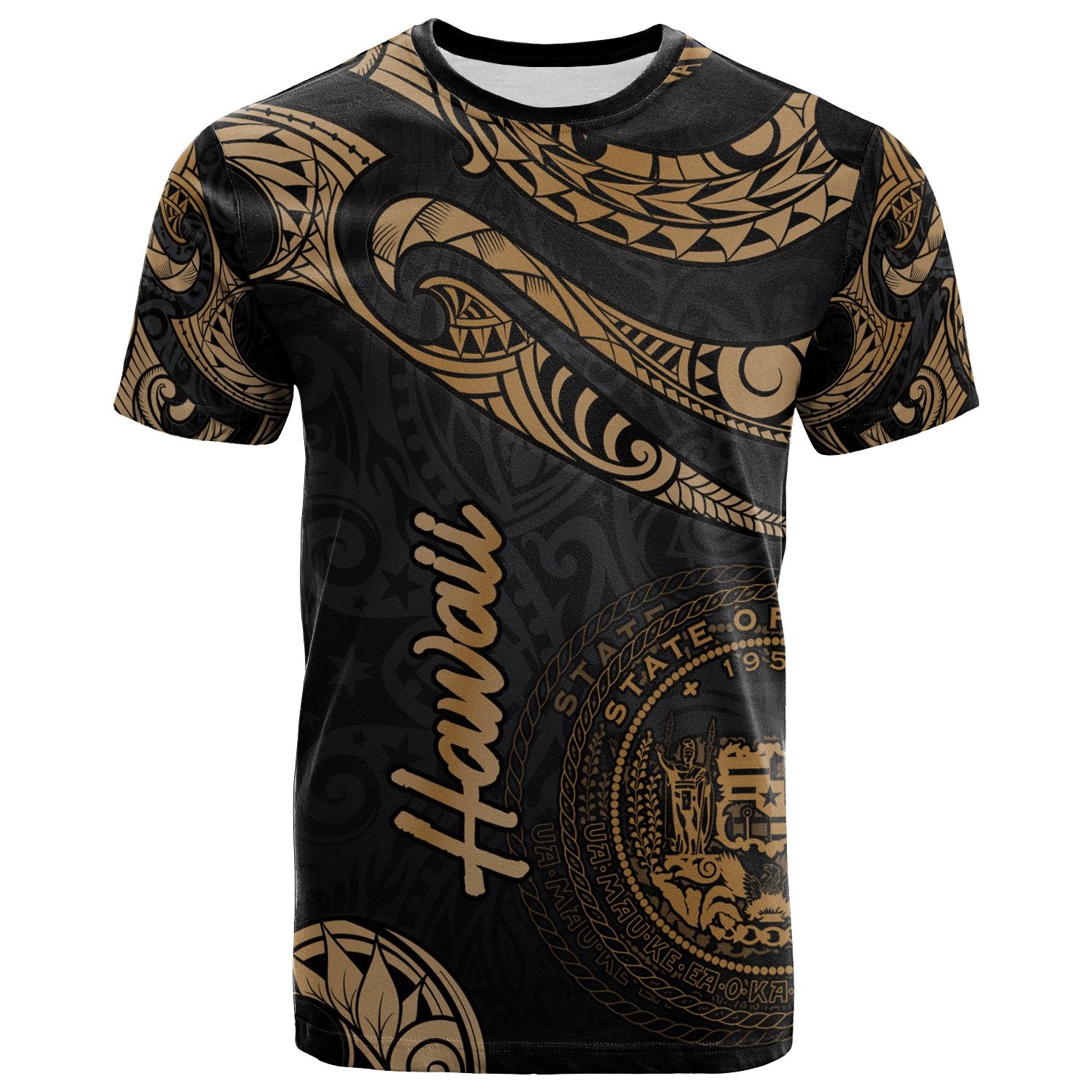 Hawaii Polynesian T Shirt Polynesian Tattoo Gold Version Unisex Art - Polynesian Pride