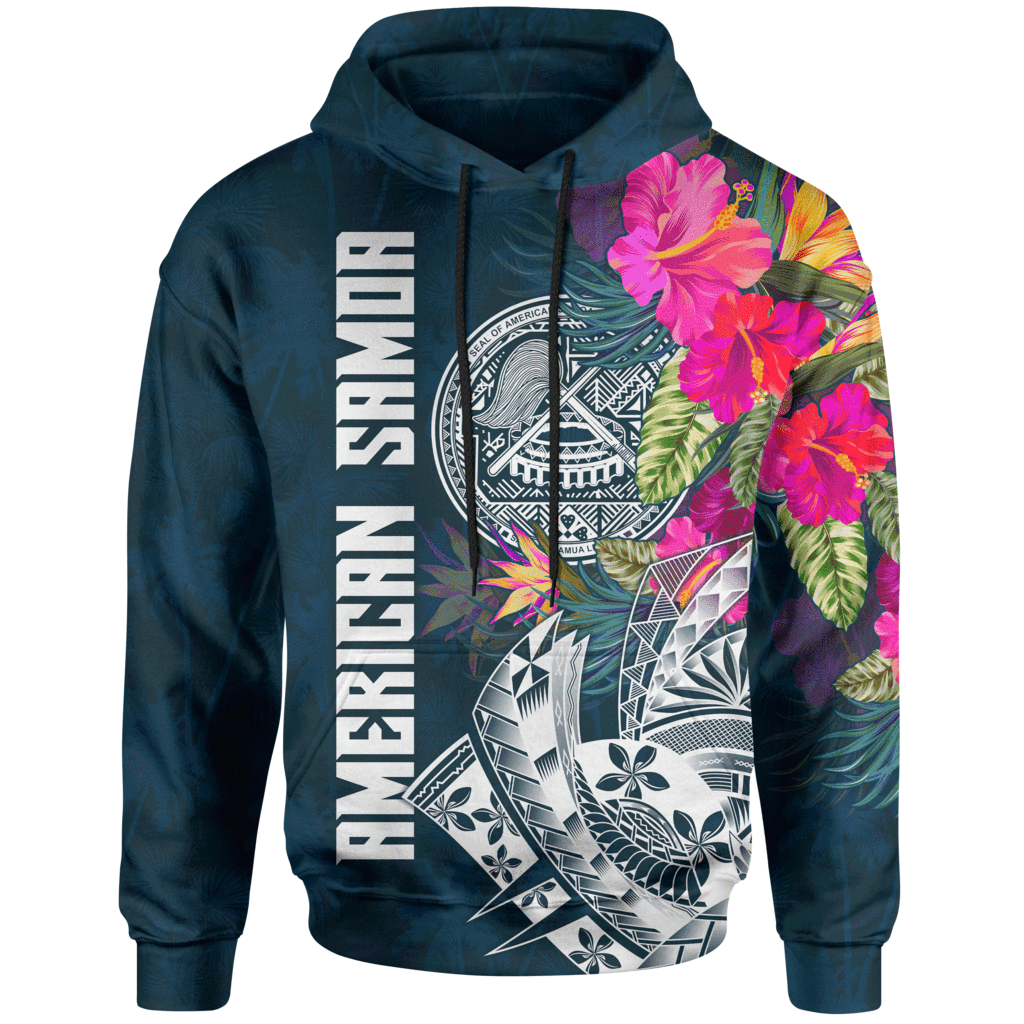 American Samoa Hoodie Polynesian Hibiscus with Summer Vibes Unisex Blue - Polynesian Pride