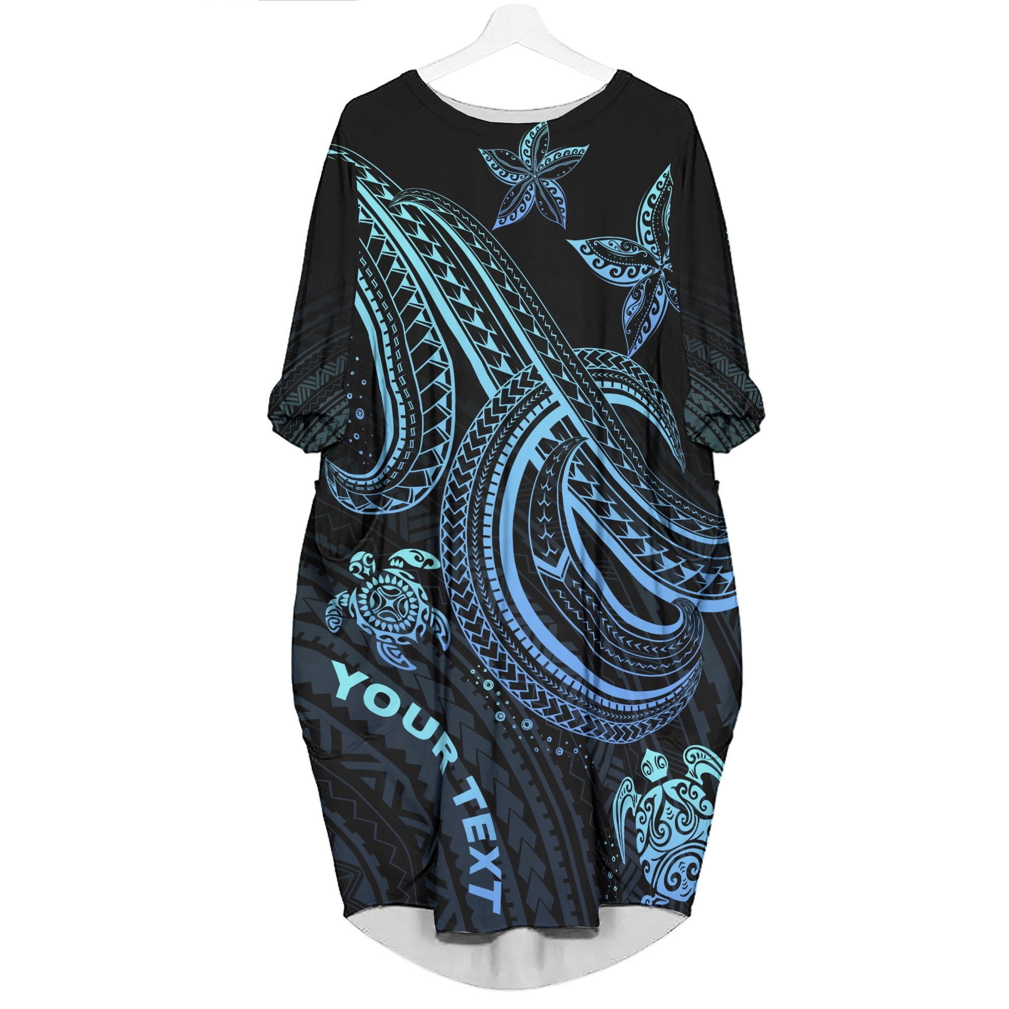 Polynesian Custom Personalised Batwing Pocket Dress - Blue Turtle Women Blue - Polynesian Pride