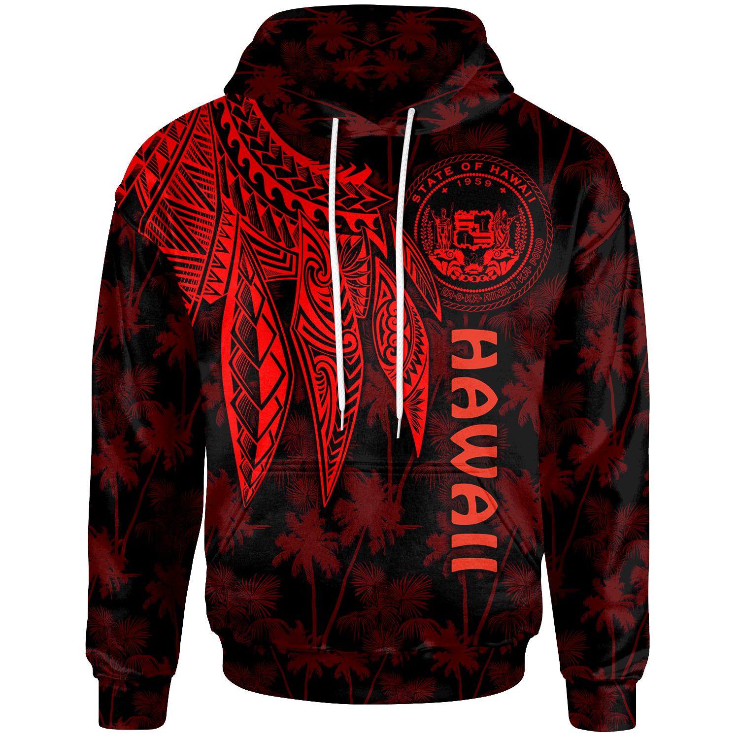 Polynesian Hawaii Hoodie Polynesian Wings (Red) Unisex Red - Polynesian Pride