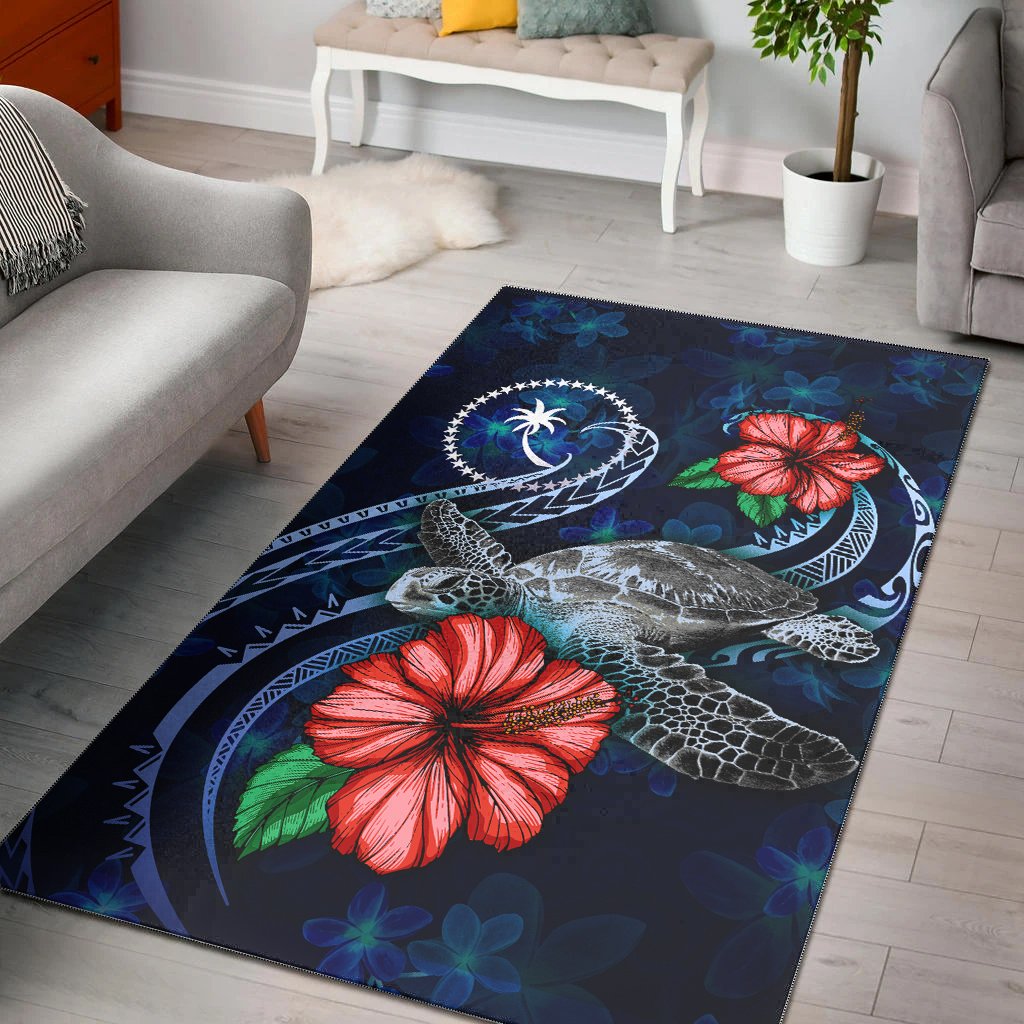 Chuuk Polynesian Area Rug - Blue Turtle Hibiscus Blue - Polynesian Pride