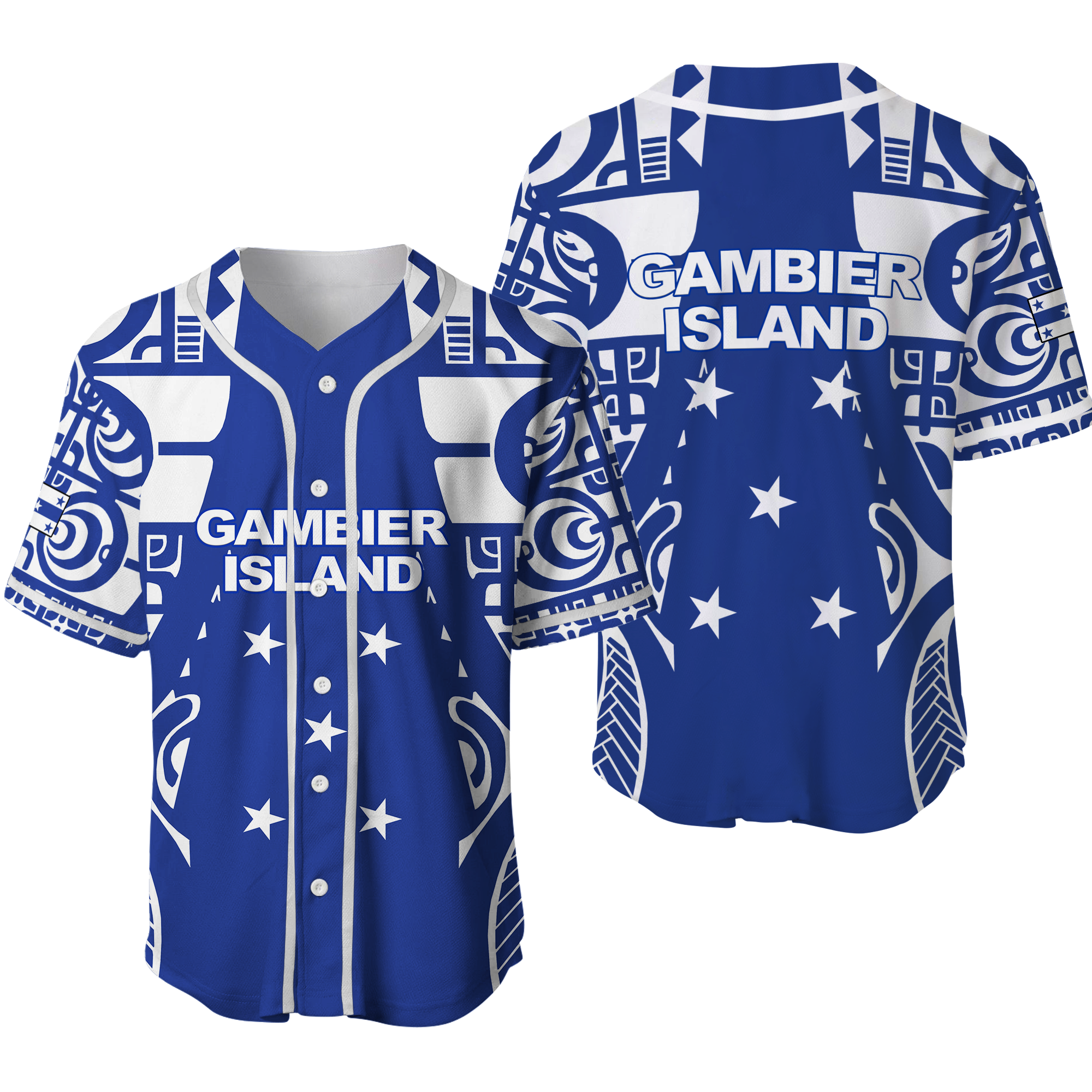 Gambier Islands Tribal Baseball Jersey - LT12 Blue - Polynesian Pride