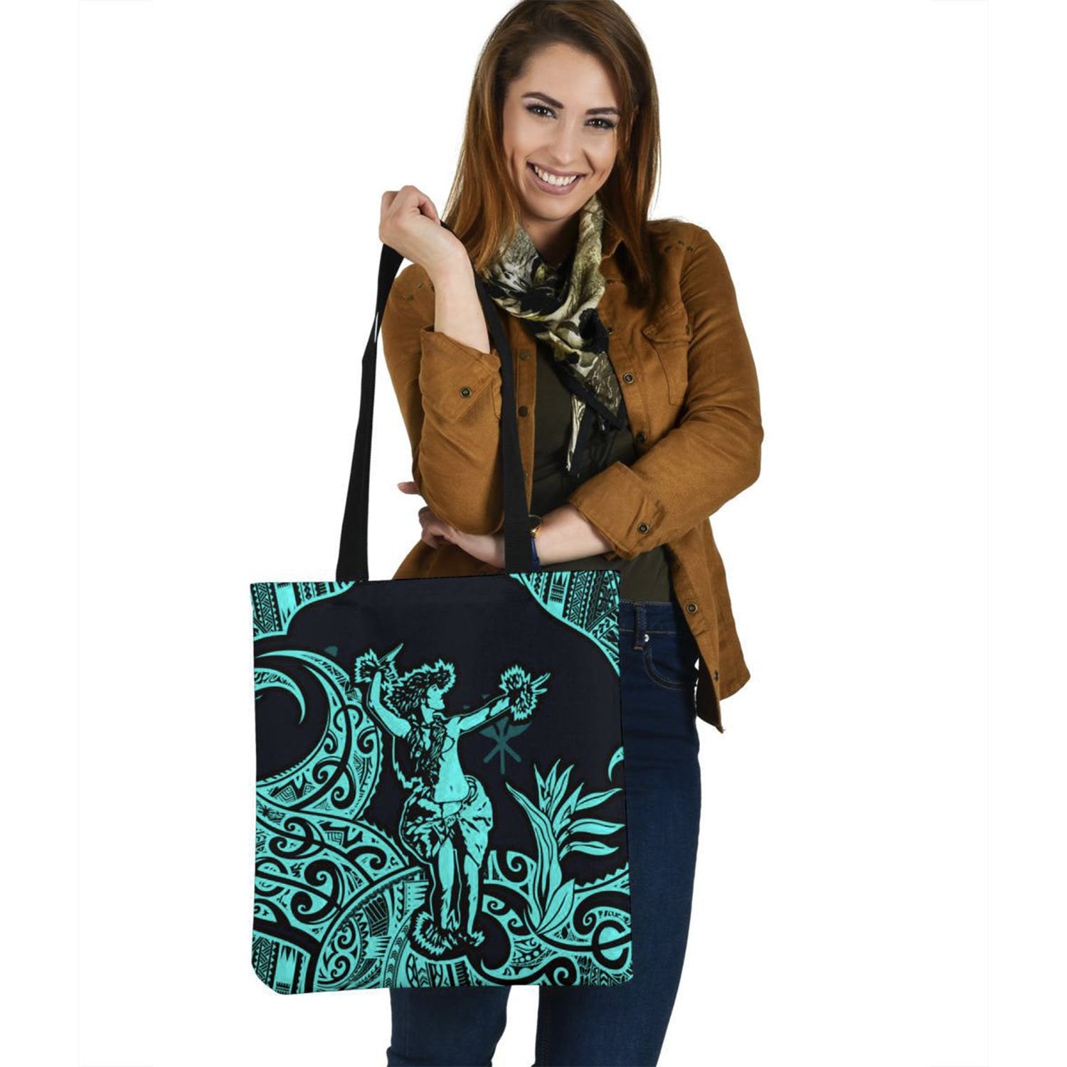 Polynesian Hawaii Tote Bags - Hula Girl Neon Blue Tote Bag One Size Blue - Polynesian Pride