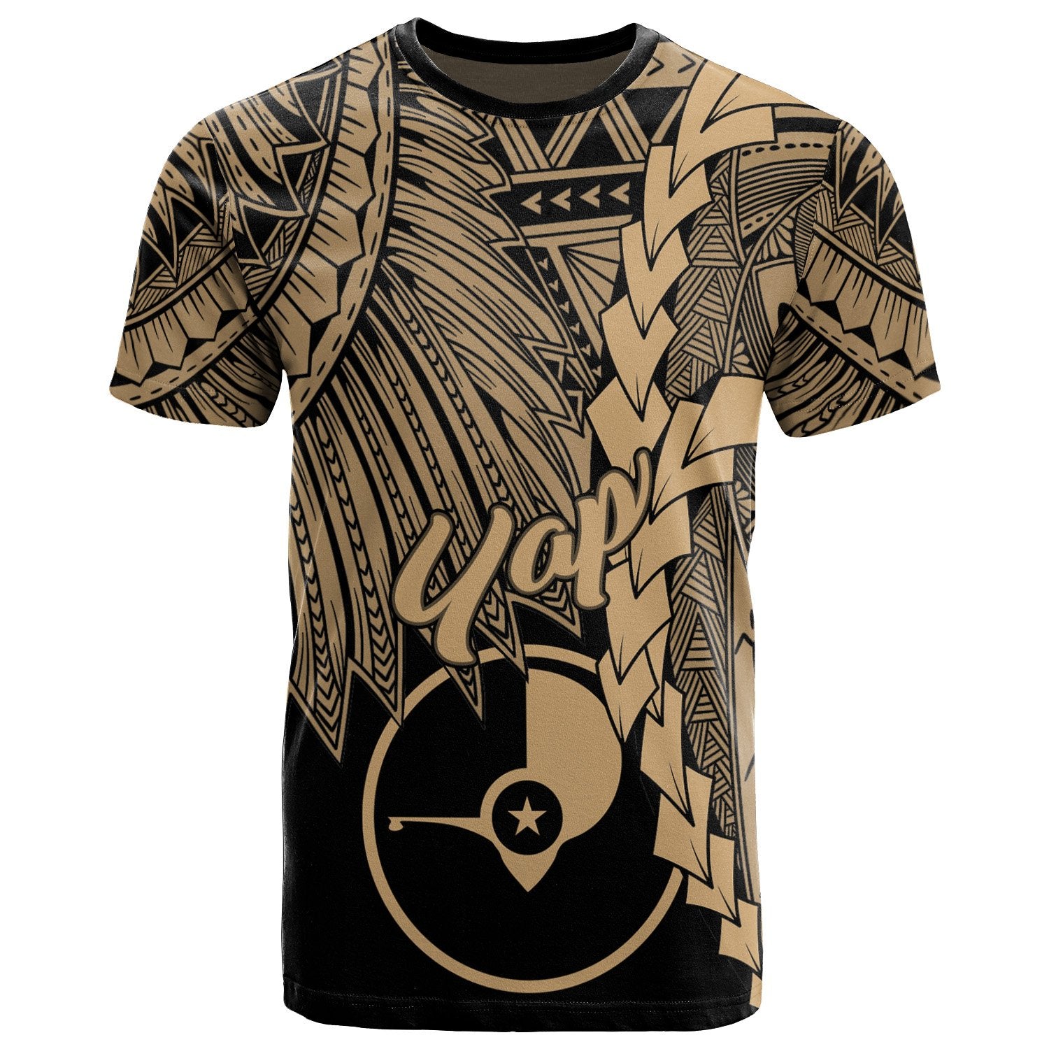 Yap Micronesia T Shirt Tribal Wave Tattoo Gold Unisex Gold - Polynesian Pride