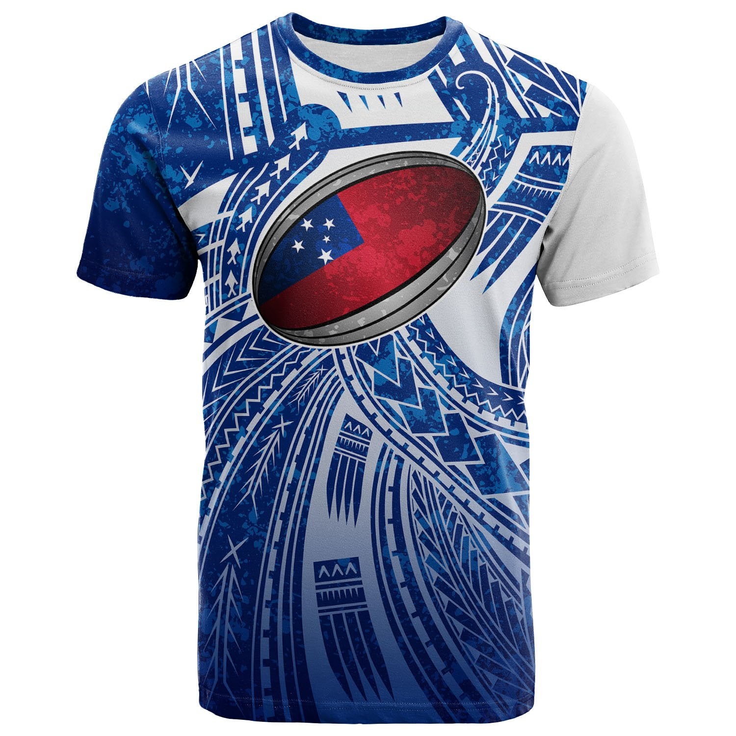 Samoa T Shirt Samoan Rugby Tribal Patterns Unisex Blue - Polynesian Pride