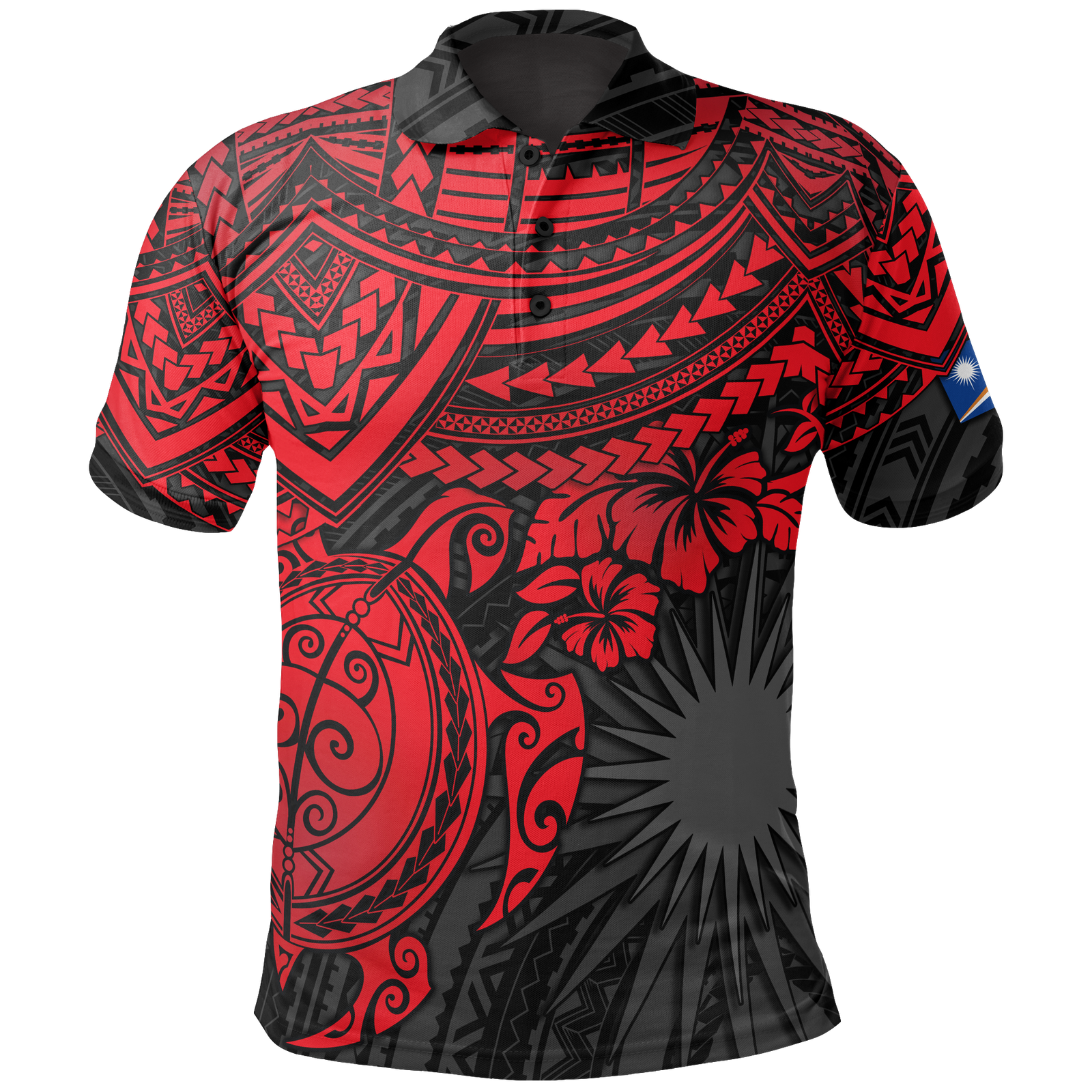 Marshall Islands Polo Shirt Marshall Islands FLag Red Turtle Hibiscus Unisex Red - Polynesian Pride