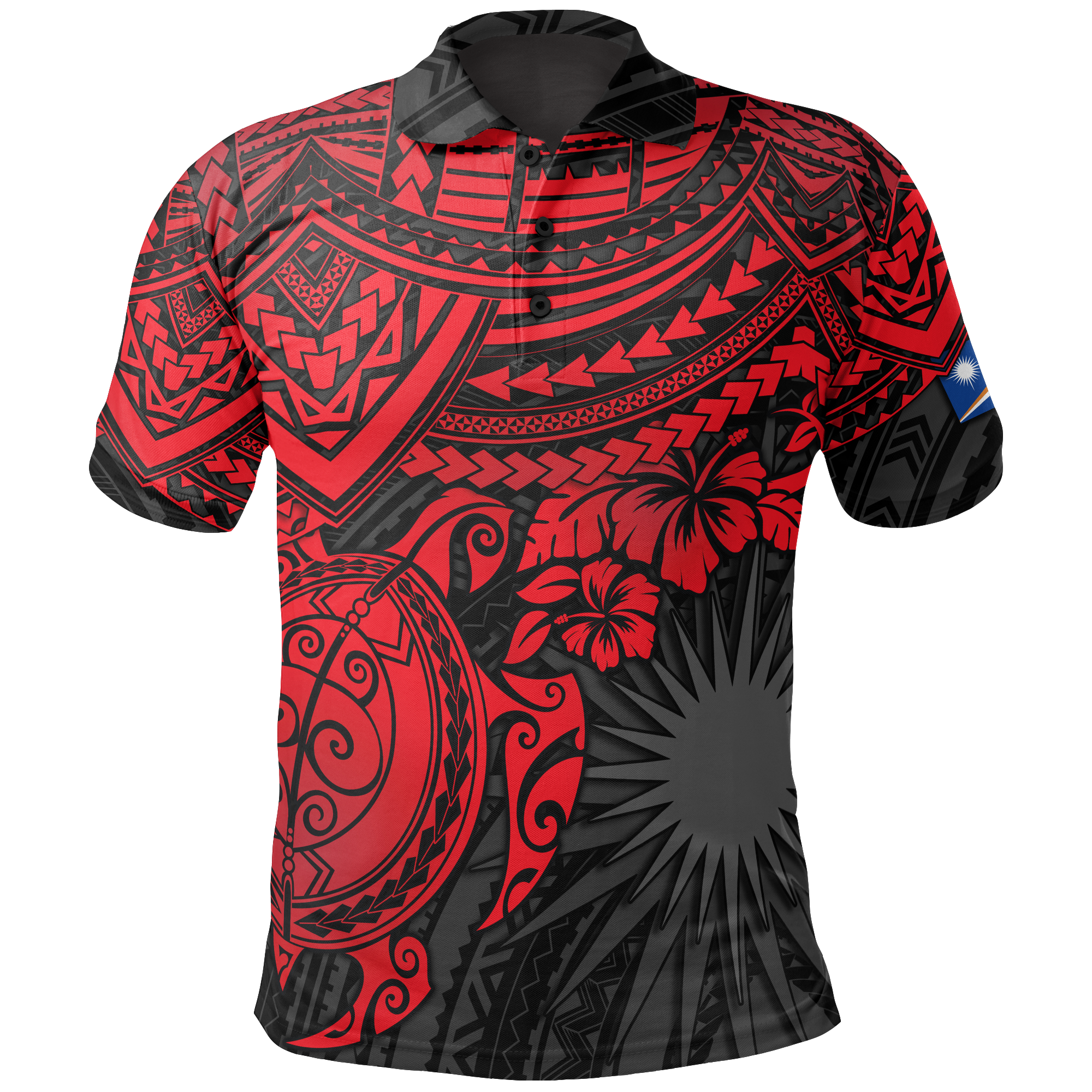 Marshall Islands Polo Shirt Marshall Islands FLag Red Turtle Hibiscus Unisex Red - Polynesian Pride