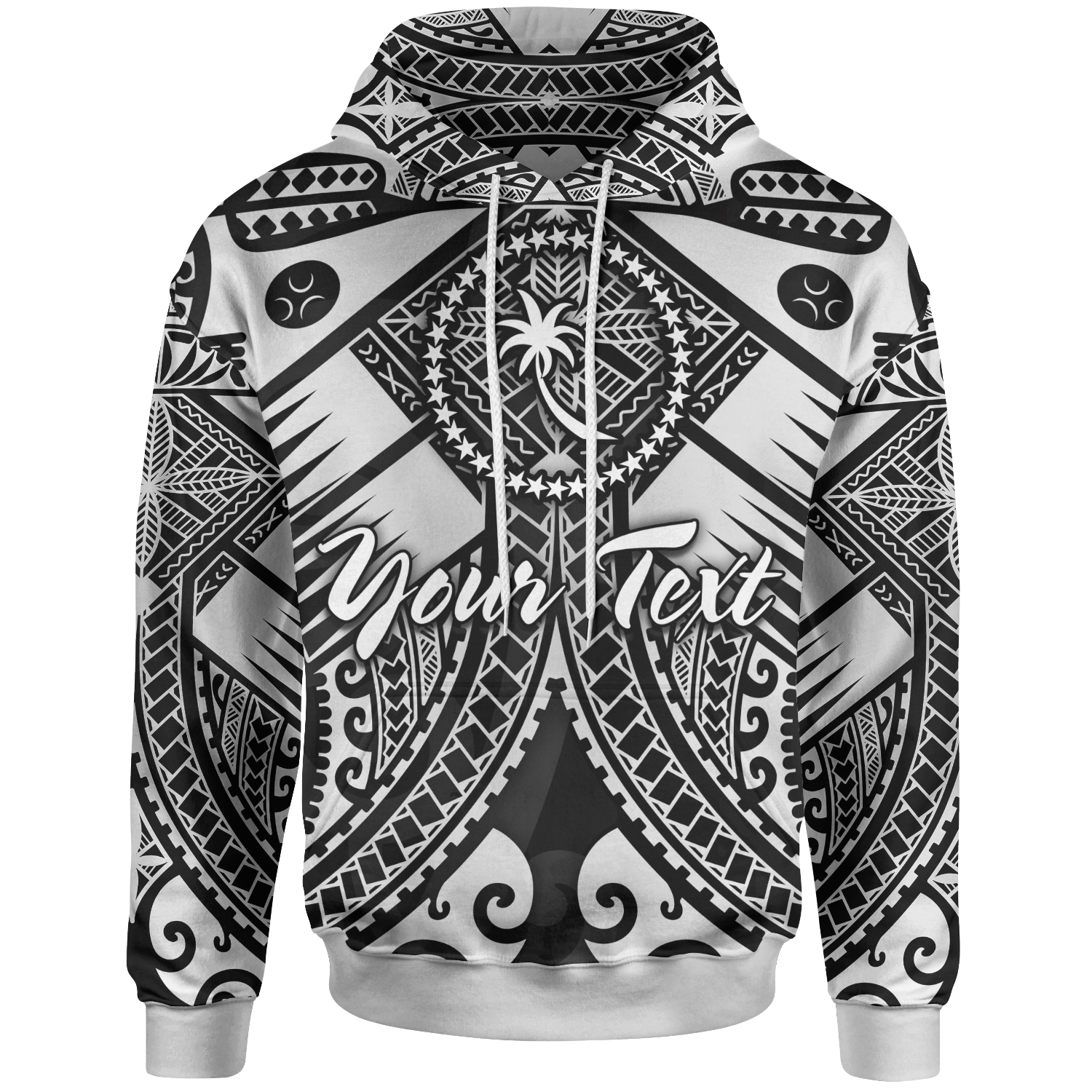 Chuuk Custom Hoodie White Seal with Polynesian Tattoo Unisex White - Polynesian Pride