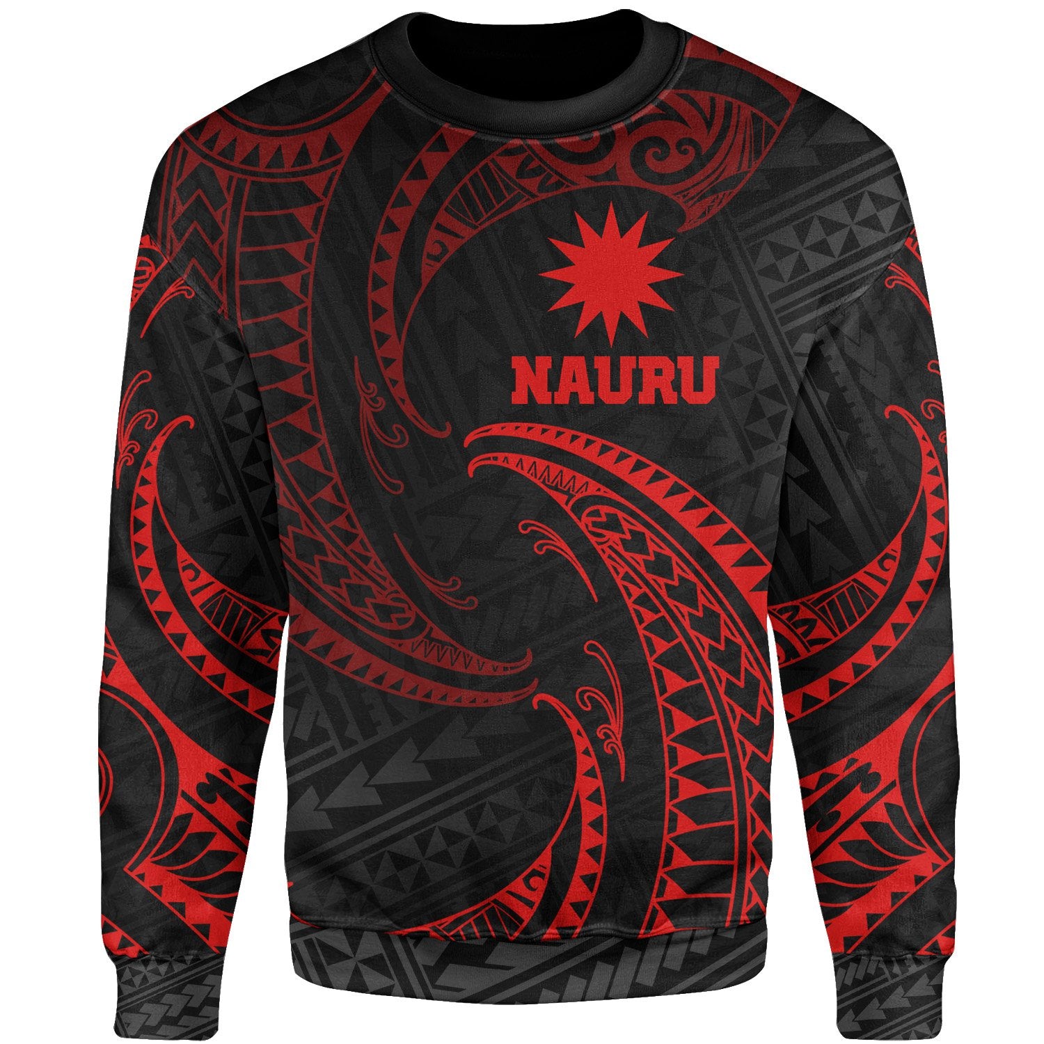 Nauru Polynesian Sweater - Red Tribal Wave Unisex Red - Polynesian Pride