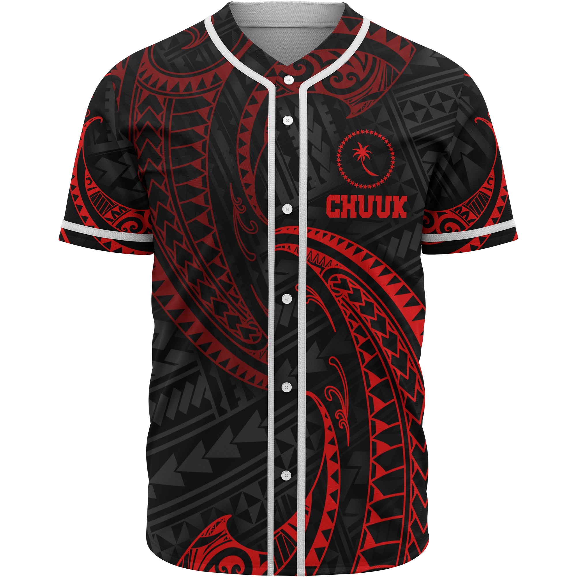 Chuuk Polynesian Baseball Shirt - Red Tribal Wave Unisex Red - Polynesian Pride