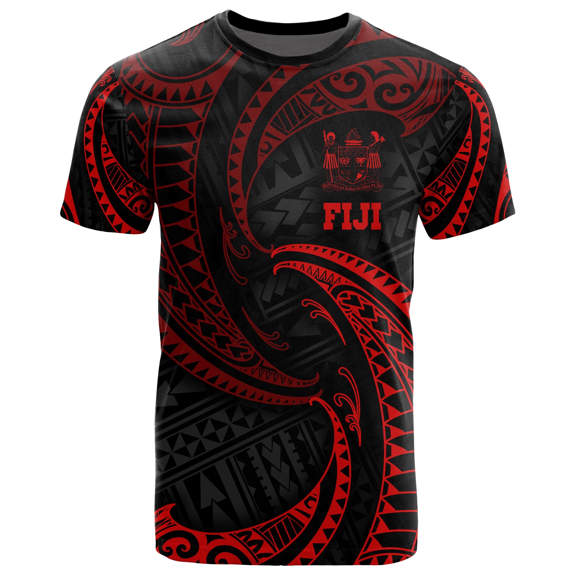 Fiji Polynesian All Over T Shirt Red Tribal Wave Unisex Red - Polynesian Pride