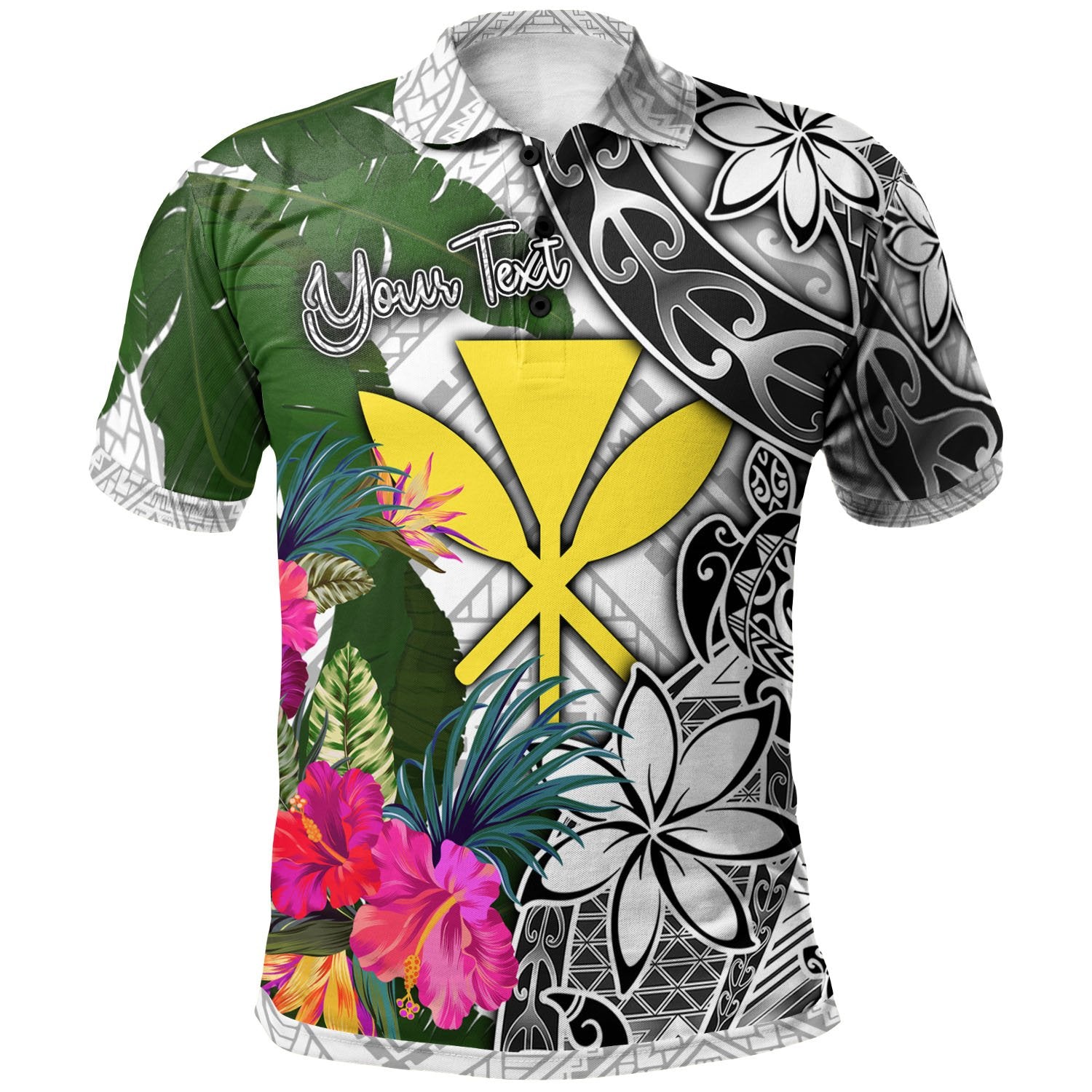 Hawaii Custom Polo Shirt White Turtle Plumeria Banana Leaf Unisex White - Polynesian Pride