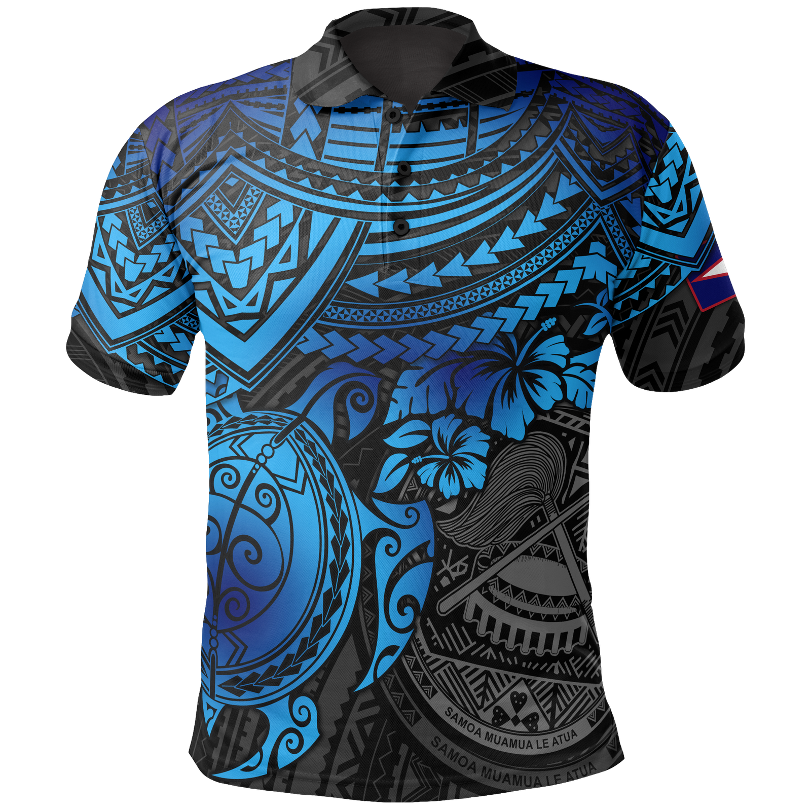 American Samoa Polo Shirt Amerika Samoa Flag Seal Blue Turtle Hibiscus Unisex BLUE - Polynesian Pride