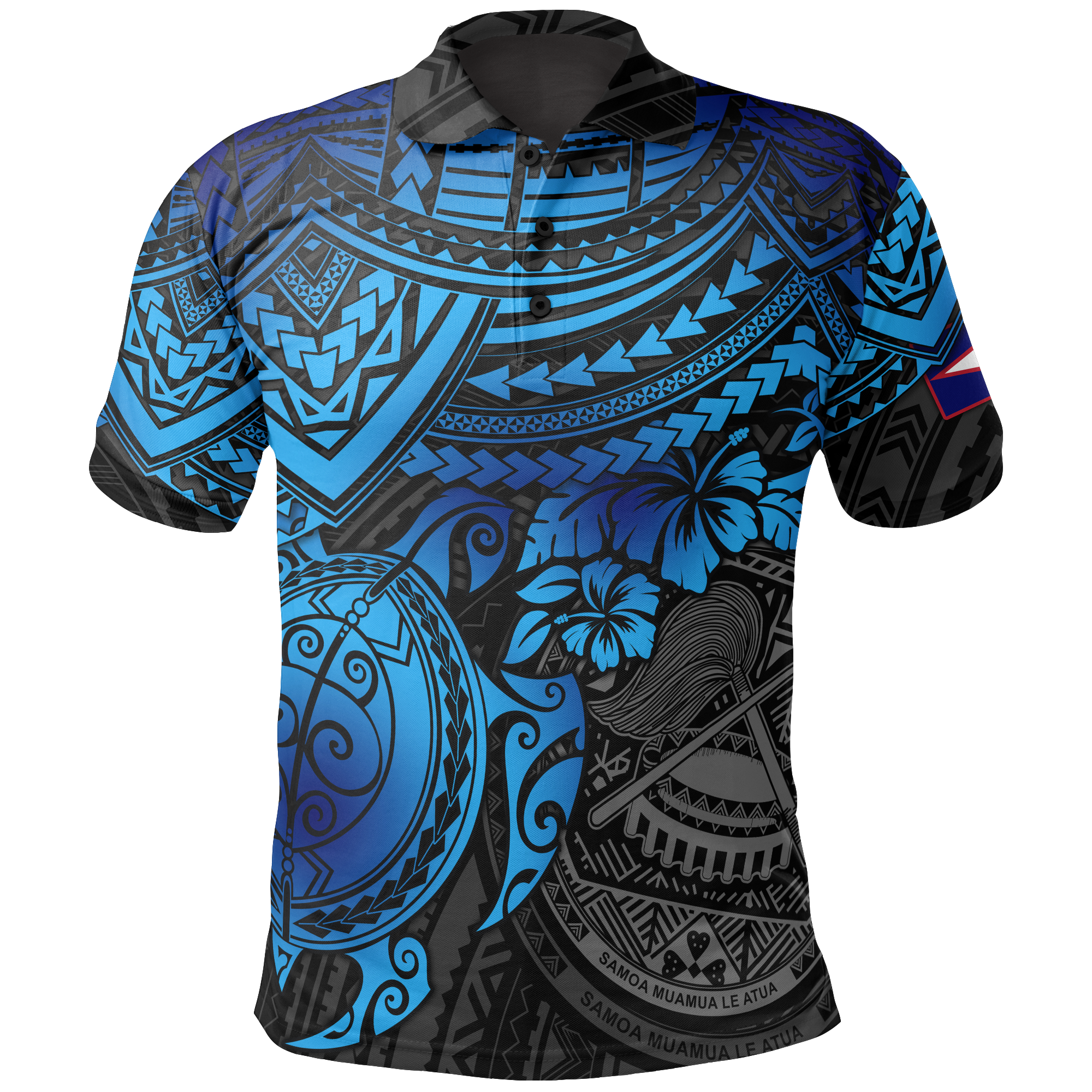 American Samoa Polo Shirt Amerika Samoa Flag Seal Blue Turtle Hibiscus Unisex BLUE - Polynesian Pride