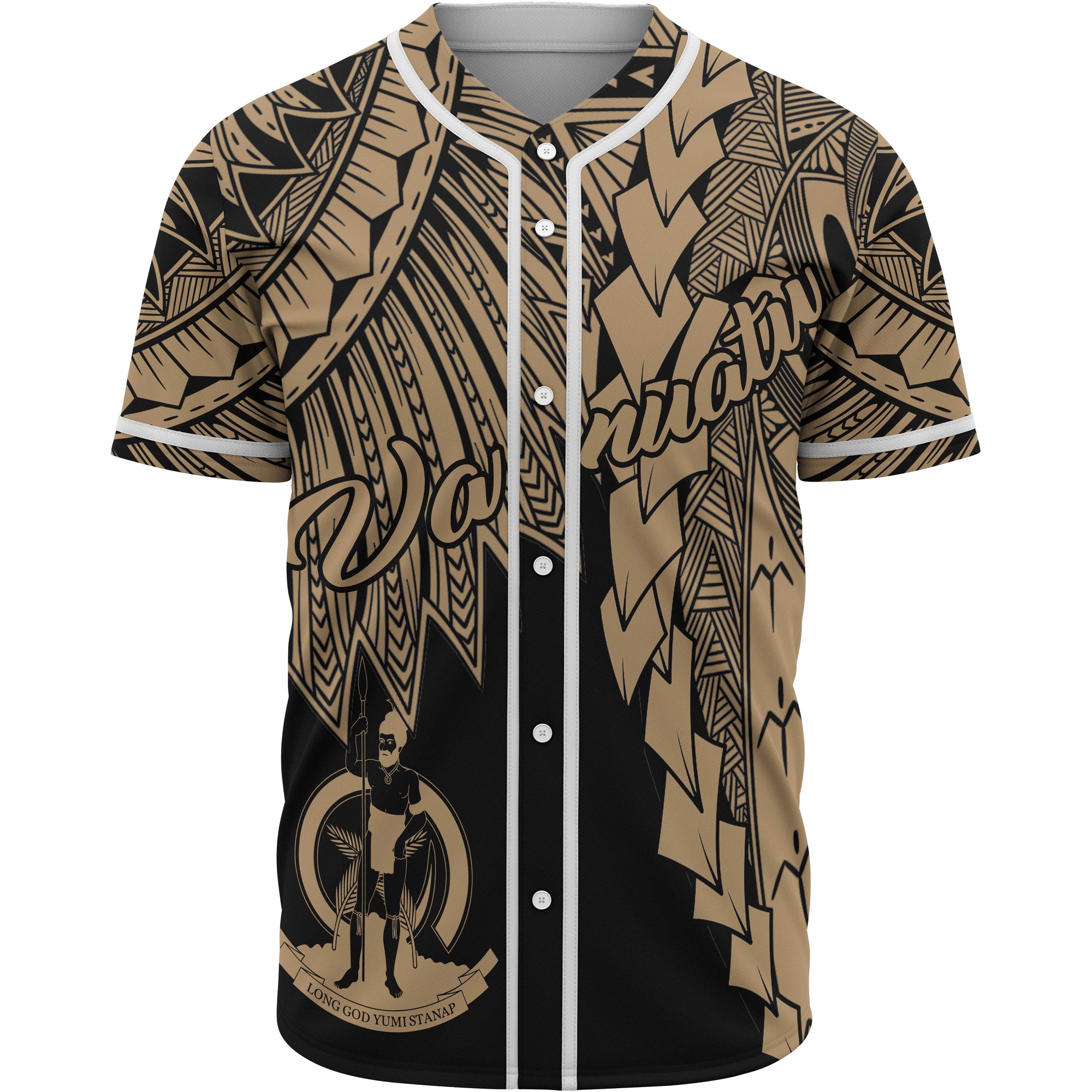 Vanuatu Polynesian Baseball Shirt - Tribal Wave Tattoo Gold Unisex Gold - Polynesian Pride