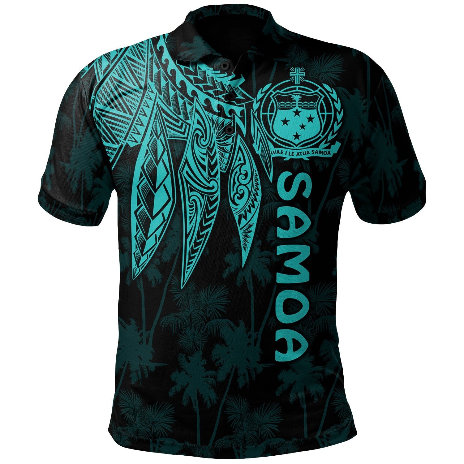 Samoa Polo Shirt Polynesian Wings (Turquoise) Unisex Turquoise - Polynesian Pride