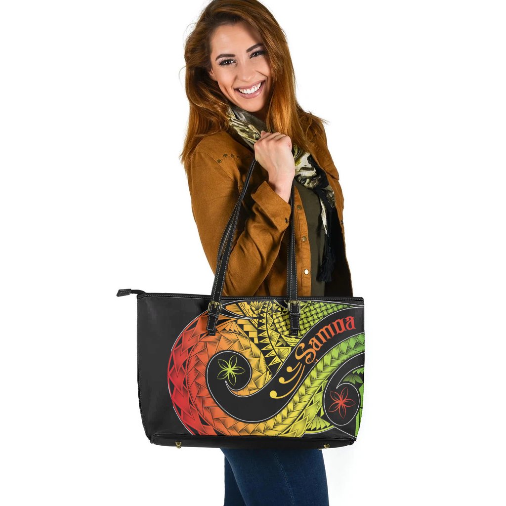 Samoa Leather Tote Bag - Samoa Polynesian Decorative Patterns Reggae - Polynesian Pride