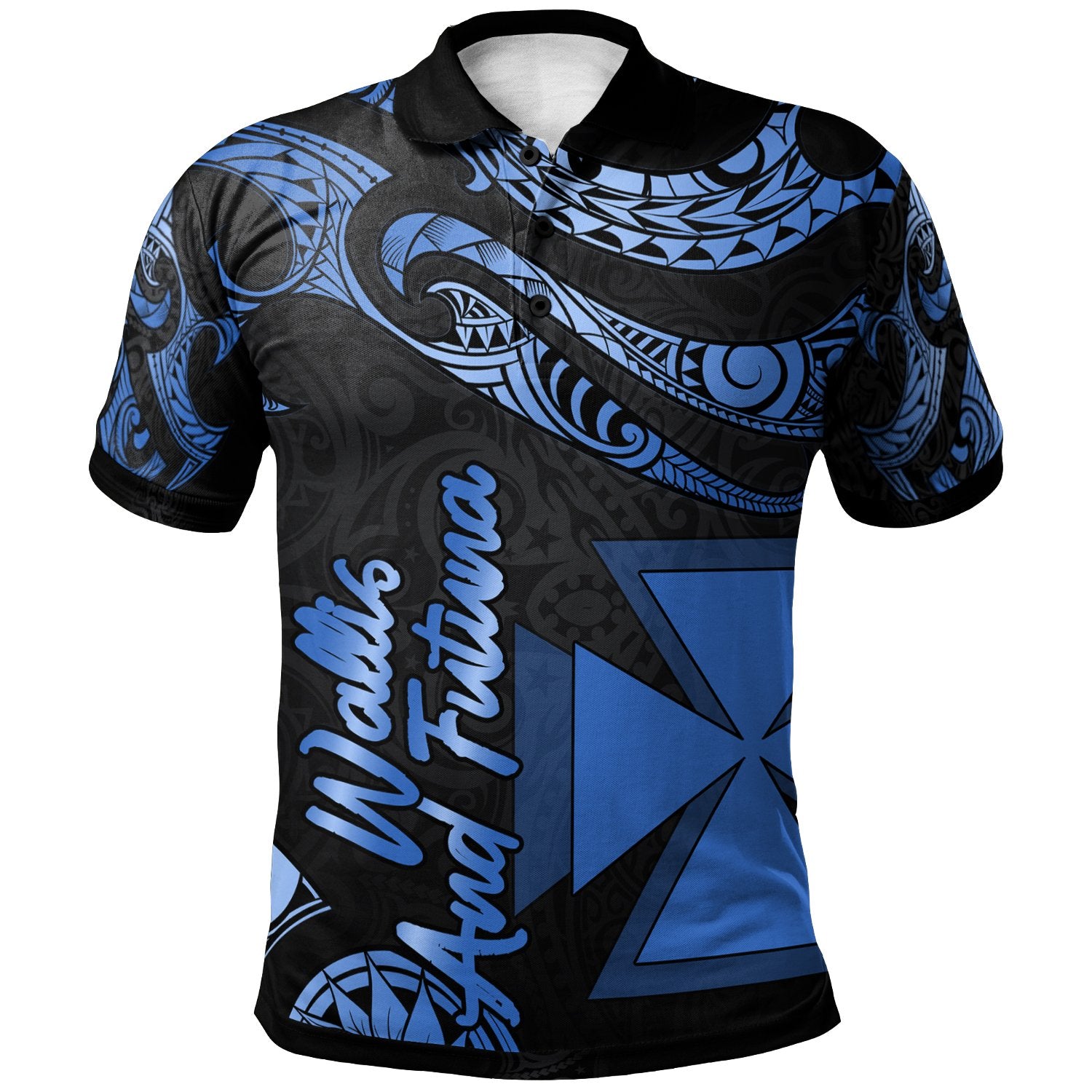 Wallis and Futuna Polo Shirt Polynesian Tattoo Blue Version Unisex Blue - Polynesian Pride