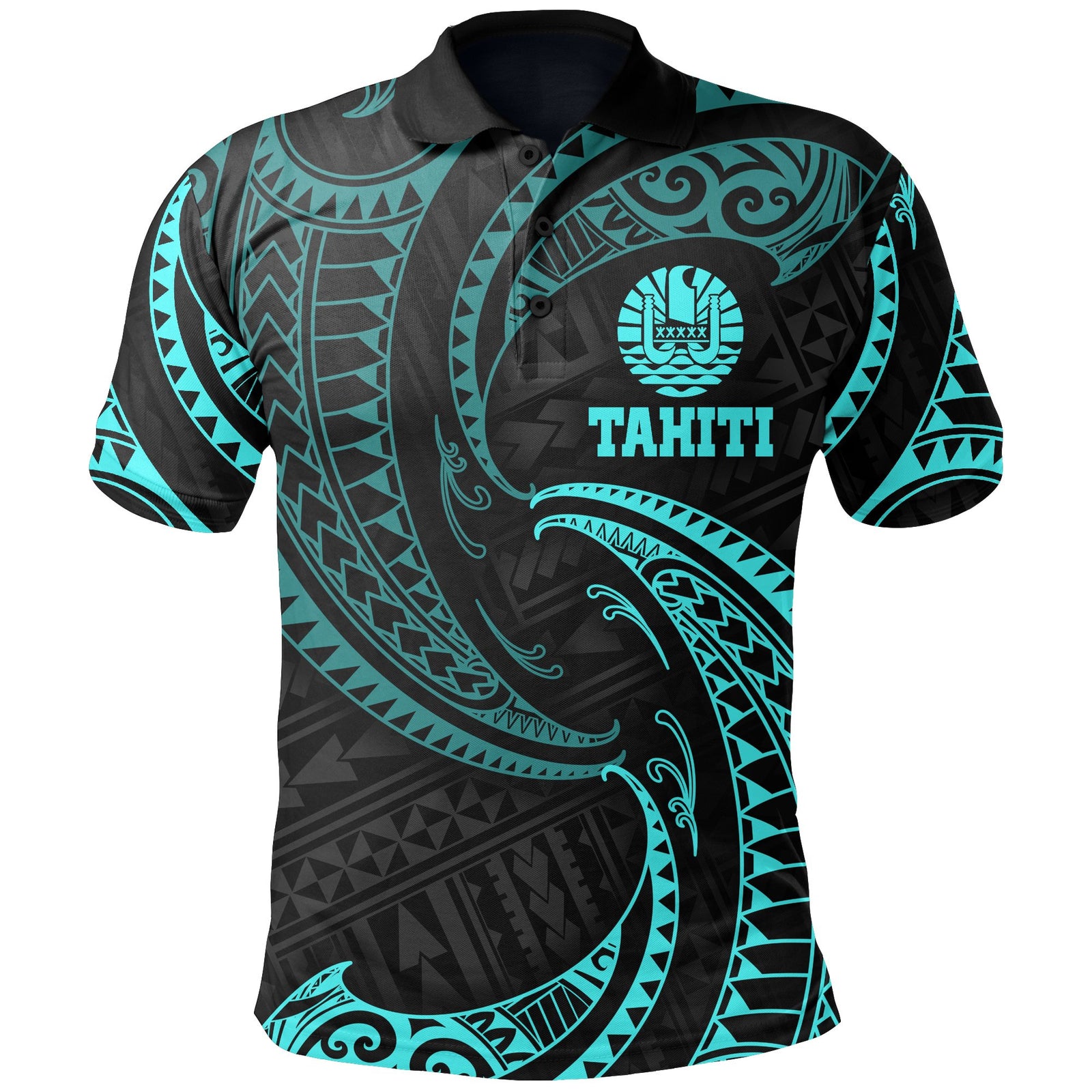 Tahiti Polynesian Polo Shirt Neon Blue Tribal Wave Unisex Neon Blue - Polynesian Pride
