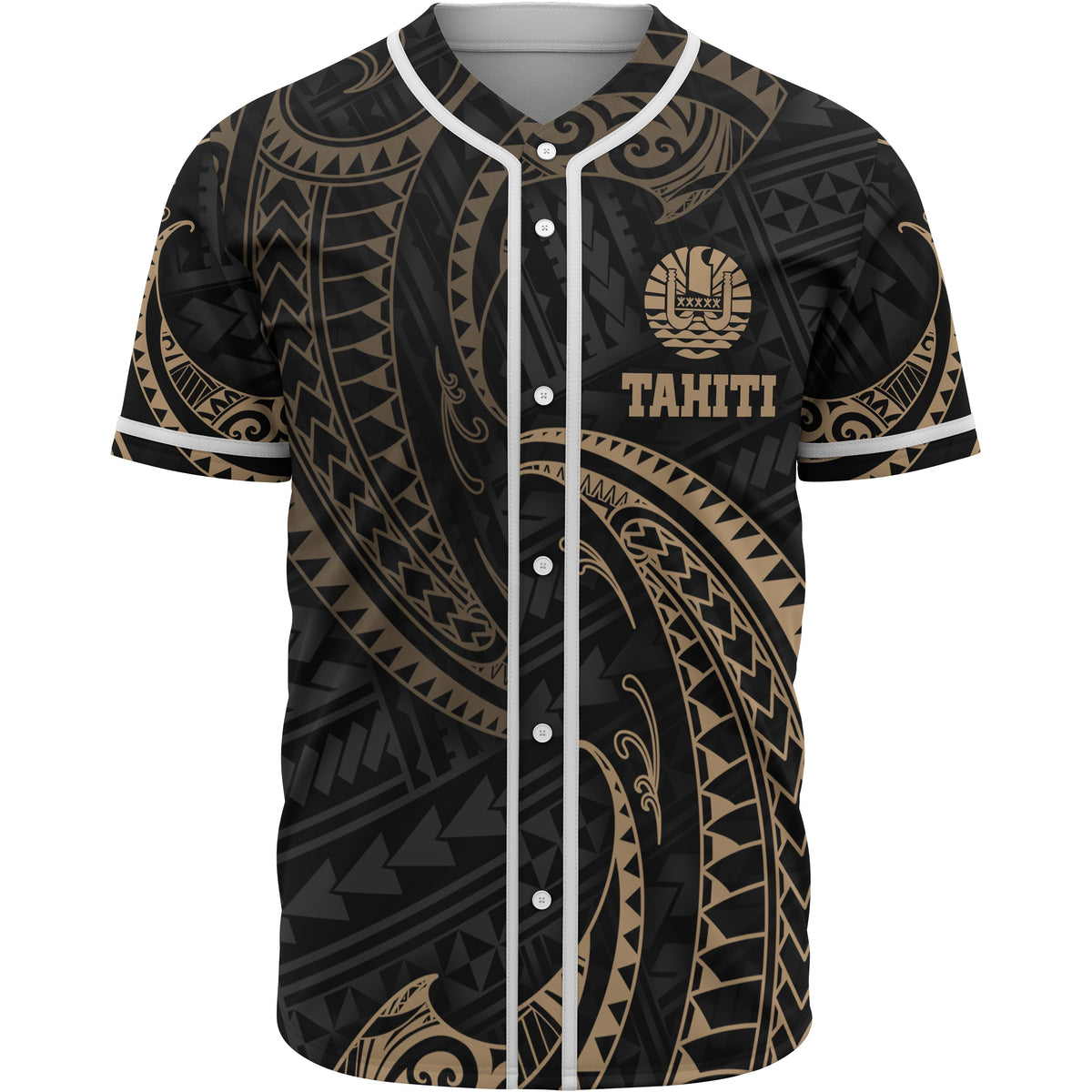 Tahiti Polynesian Baseball Shirt - Gold Tribal Wave Unisex Gold - Polynesian Pride